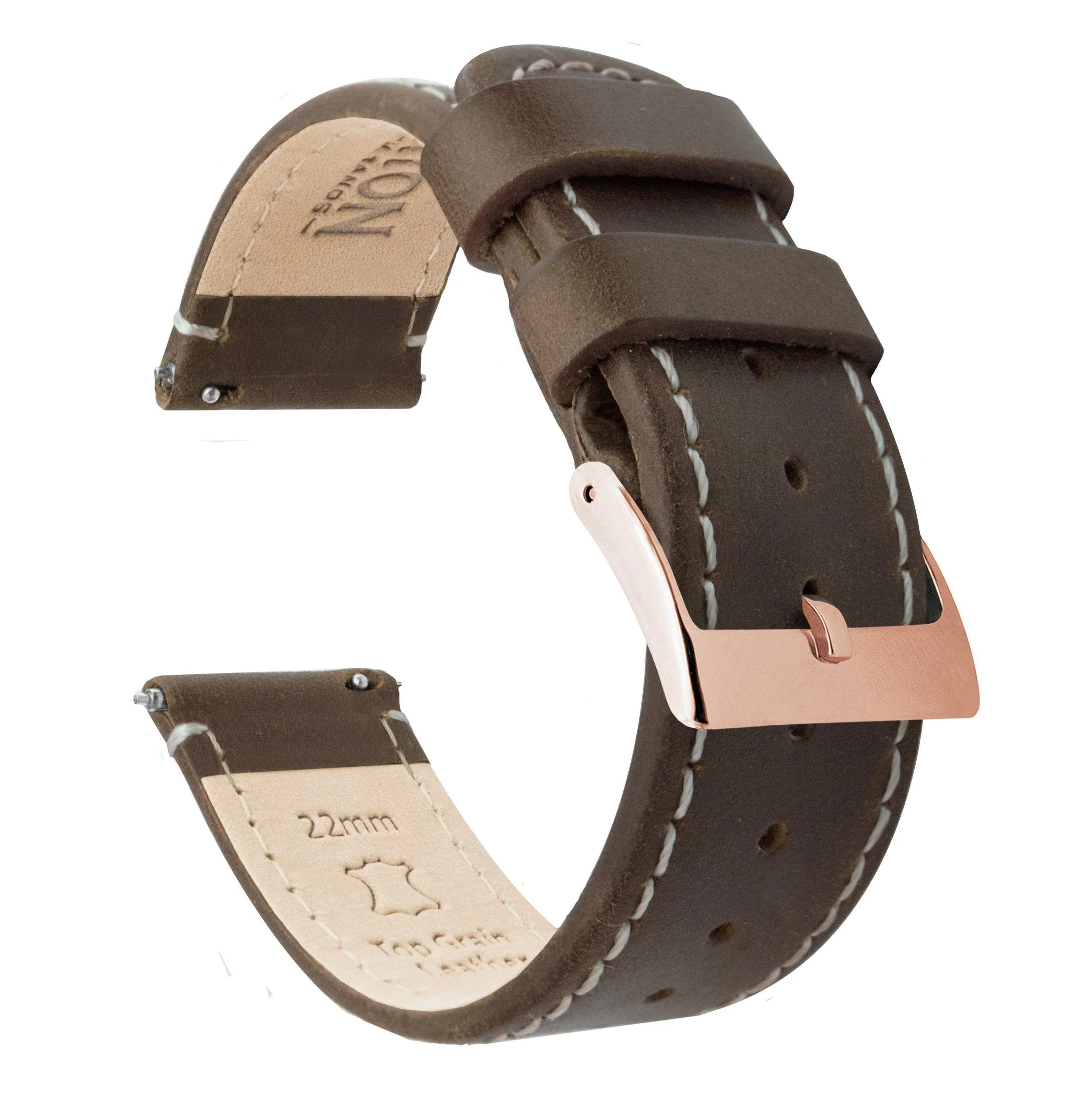Saddle Brown Leather White Stitching Quick Release Watch Band - Image 9