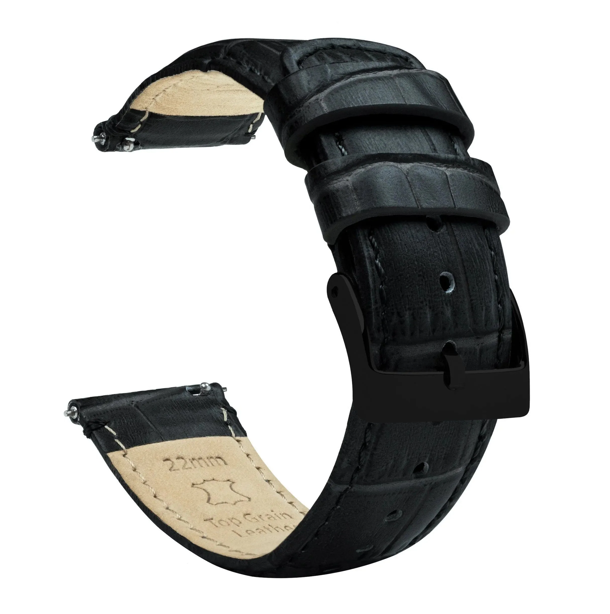 Samsung Galaxy Watch Active 2 Black Alligator Grain Leather Watch Band - Image 2