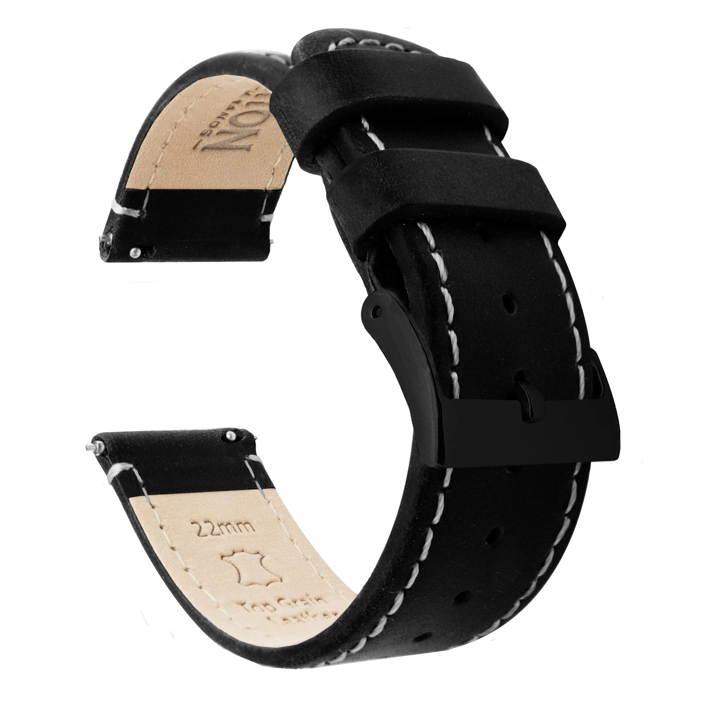 Samsung Galaxy Watch Active 2 Black Leather Linen White Stitching Watch Band - Image 2