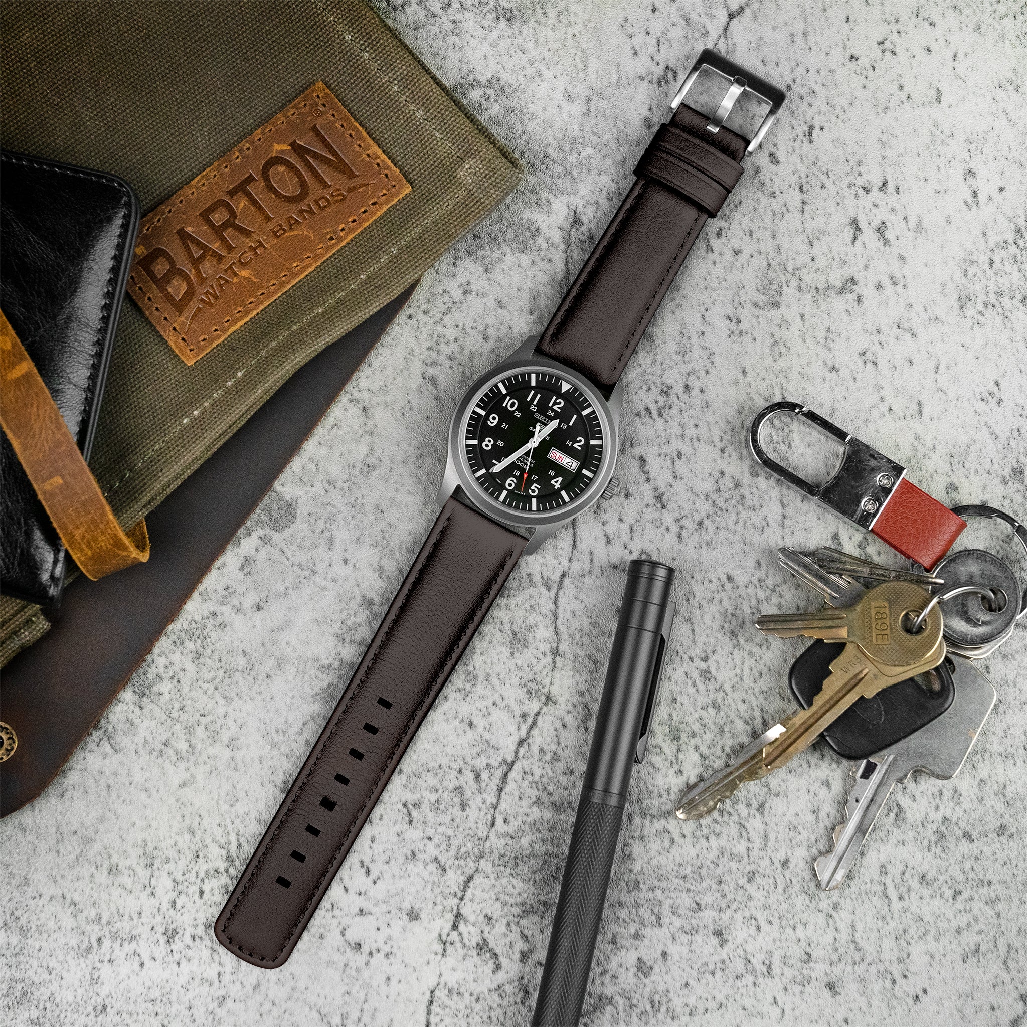 Samsung Galaxy Watch Active 2 Dark Brown Pittards Performance Leather Brown Stitching Watch Band - Image 2