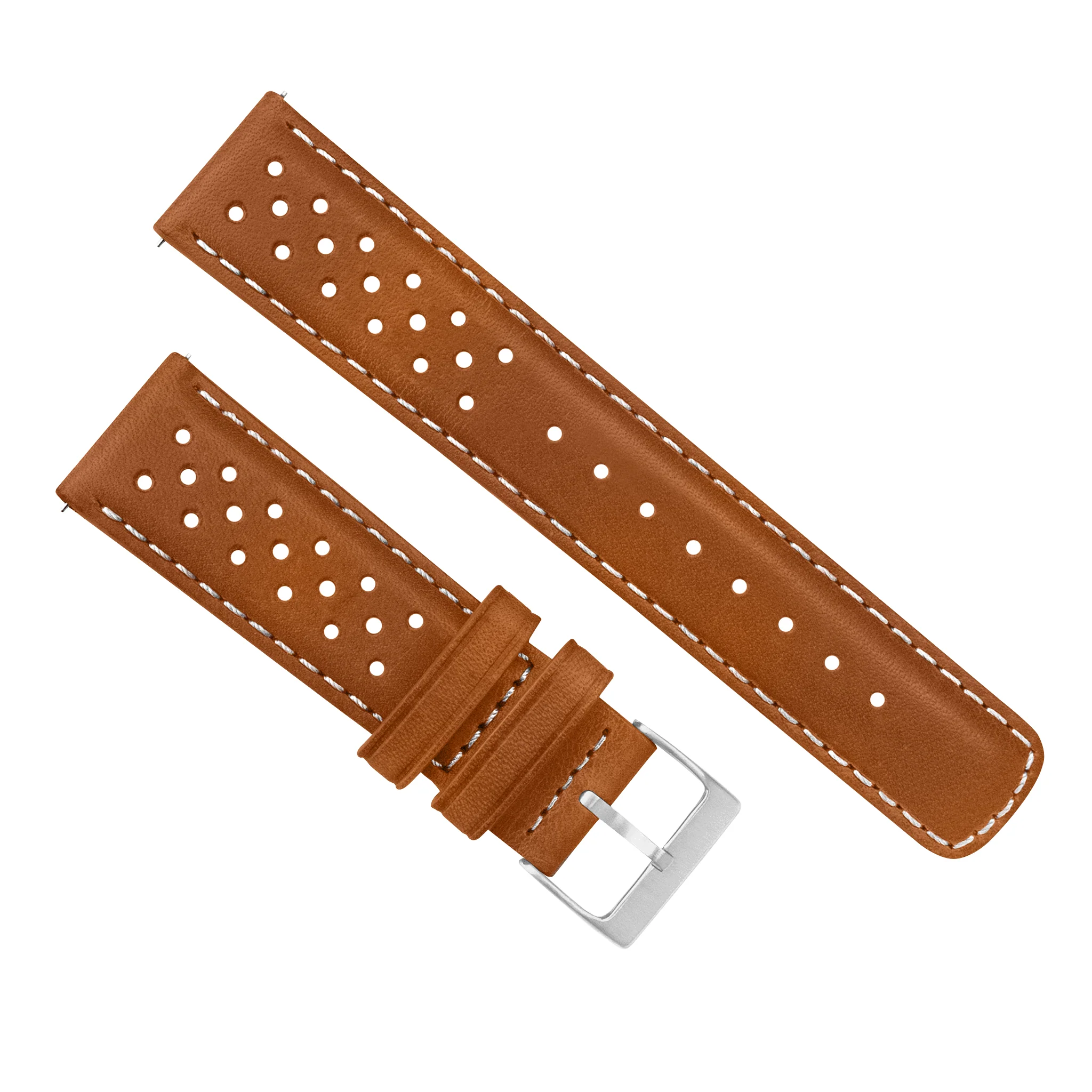 Samsung Galaxy Watch Active 2 Racing Horween Leather Caramel Brown Linen Stitch Watch Band - Image 2