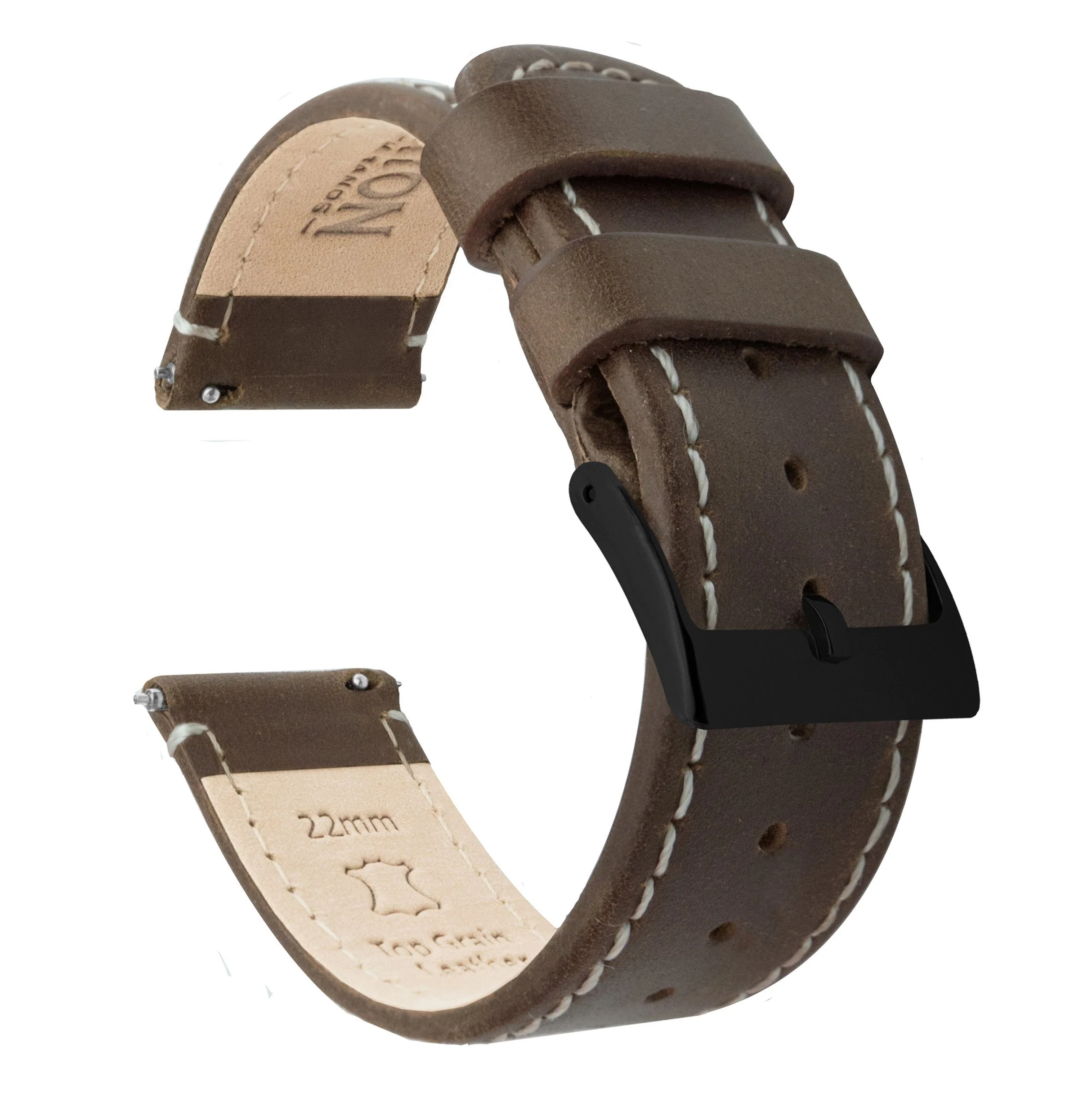Samsung Galaxy Watch Active 2 Saddle Brown Leather Linen White Stitching Watch Band - Image 2