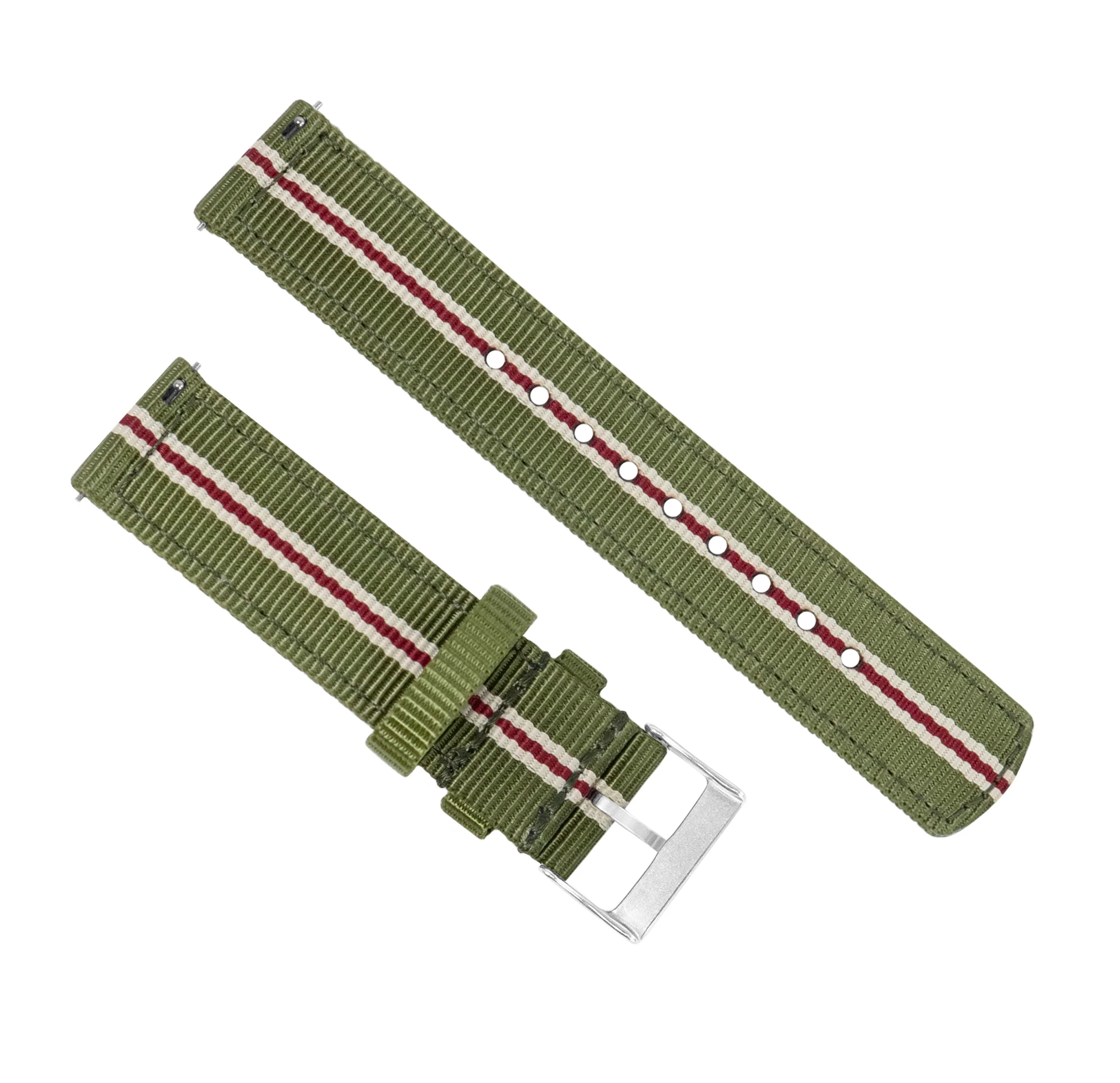 Samsung Galaxy Watch Active 2 Two Piece NATO® style Army Green Crimson Watch Band - Image 3