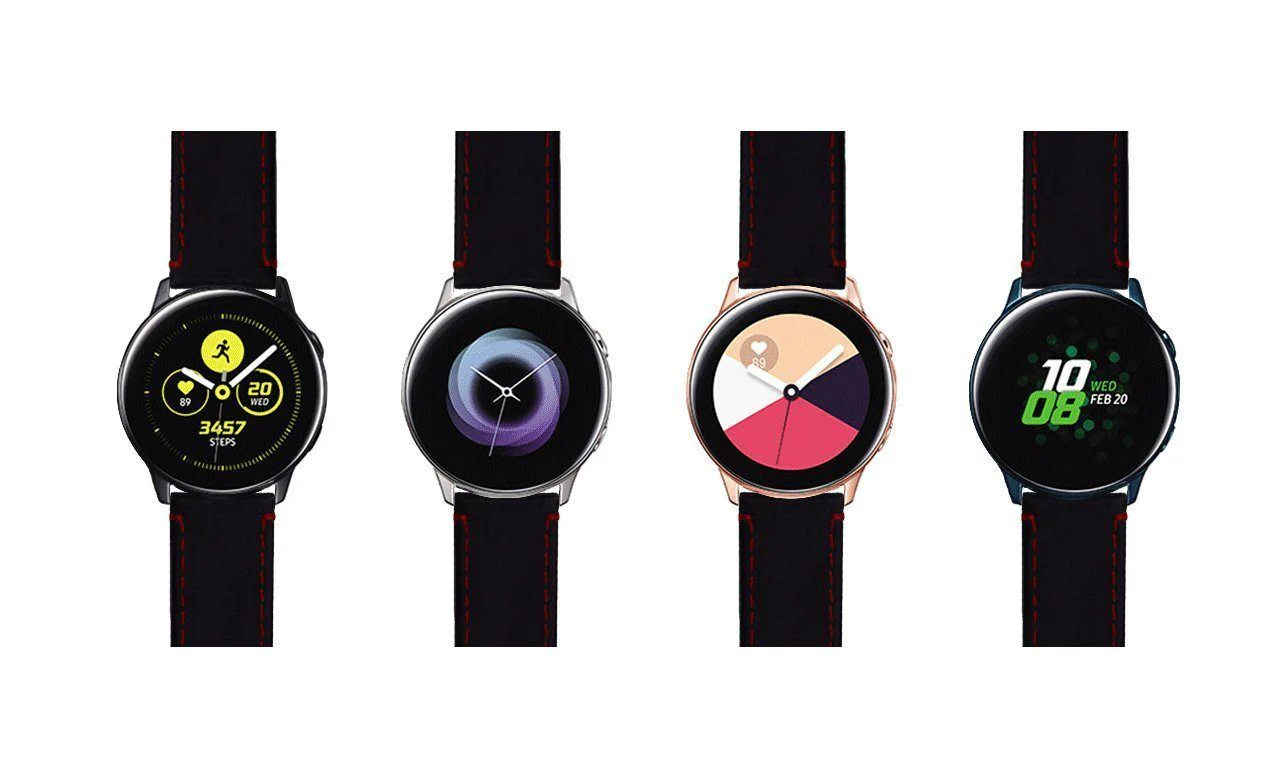 Samsung Galaxy Watch Active Black Leather Crimson Red Stitching Watch Band - Image 6