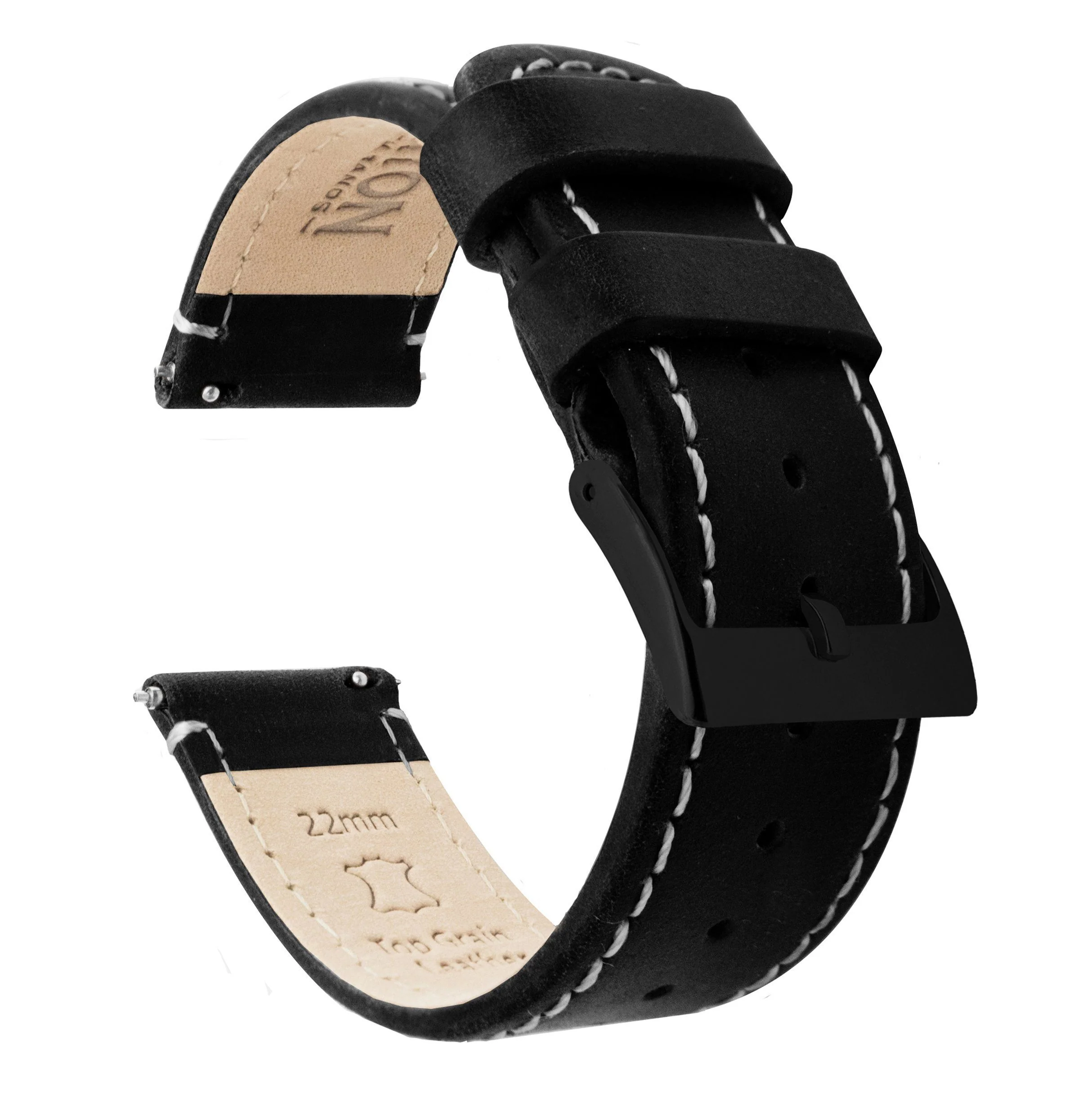 Samsung Galaxy Watch Active Black Leather Linen White Stitching Watch Band - Image 2