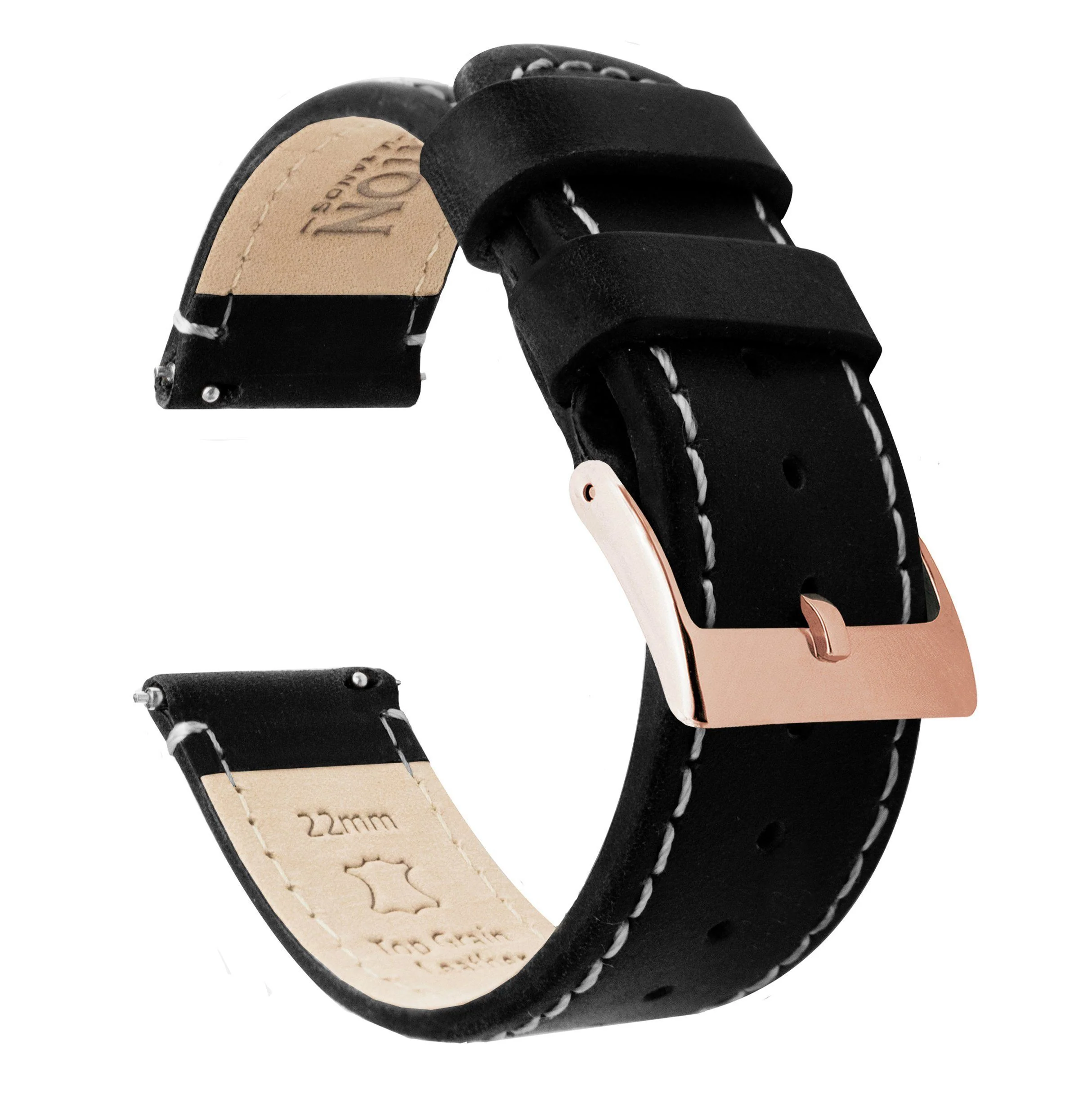 Samsung Galaxy Watch Active Black Leather Linen White Stitching Watch Band - Image 3