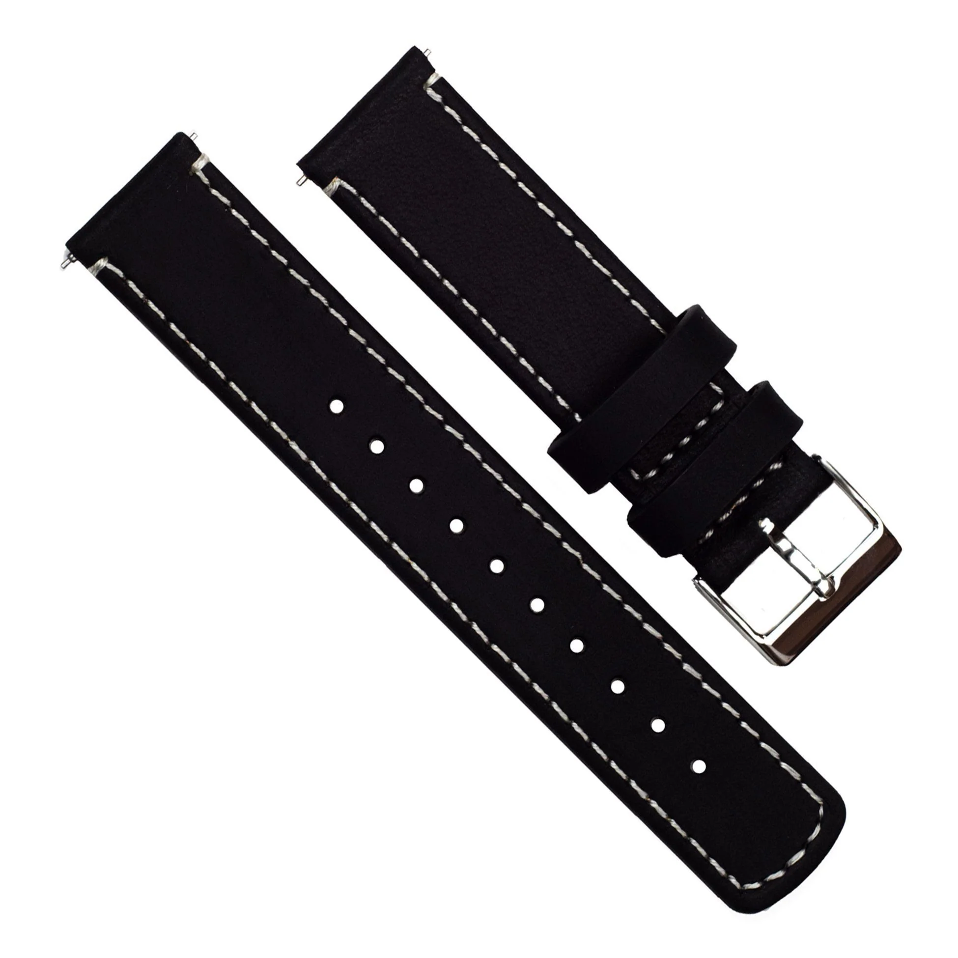 Samsung Galaxy Watch Active Black Leather Linen White Stitching Watch Band - Image 4