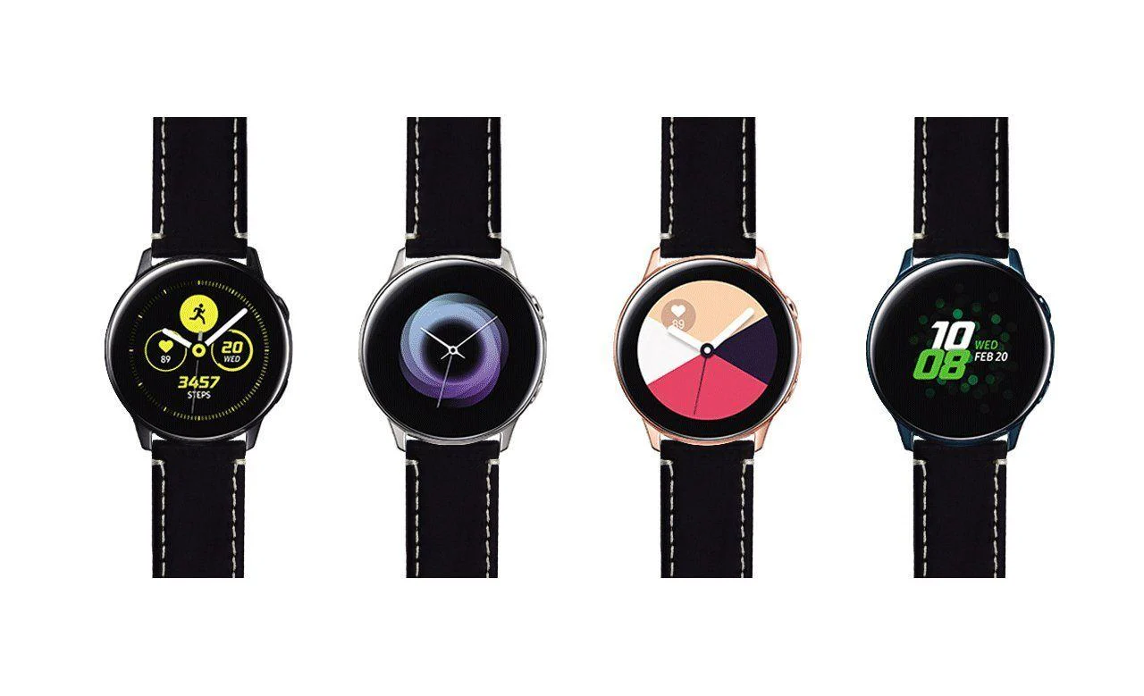 Samsung Galaxy Watch Active Black Leather Linen White Stitching Watch Band - Image 6
