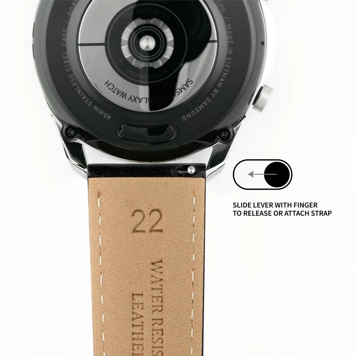 Samsung Galaxy Watch Active Black Pittards Performance Leather Black Stitching Watch Band - Image 6