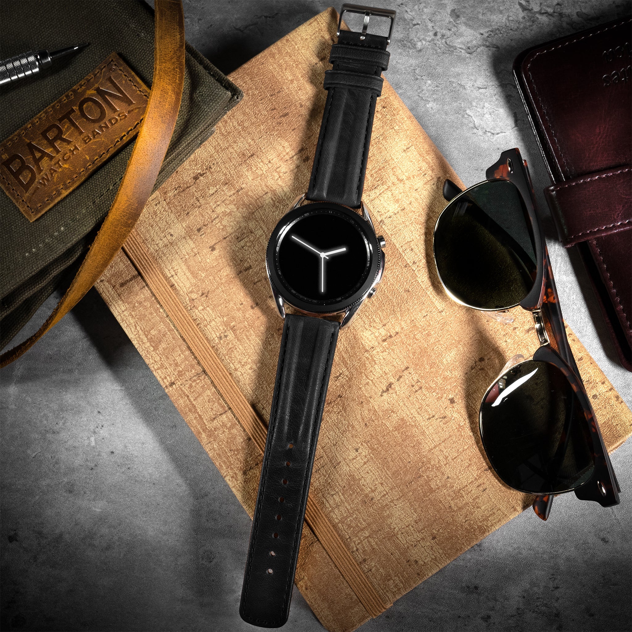 Samsung Galaxy Watch Active Classic Horween Leather Black Watch Band - Image 2