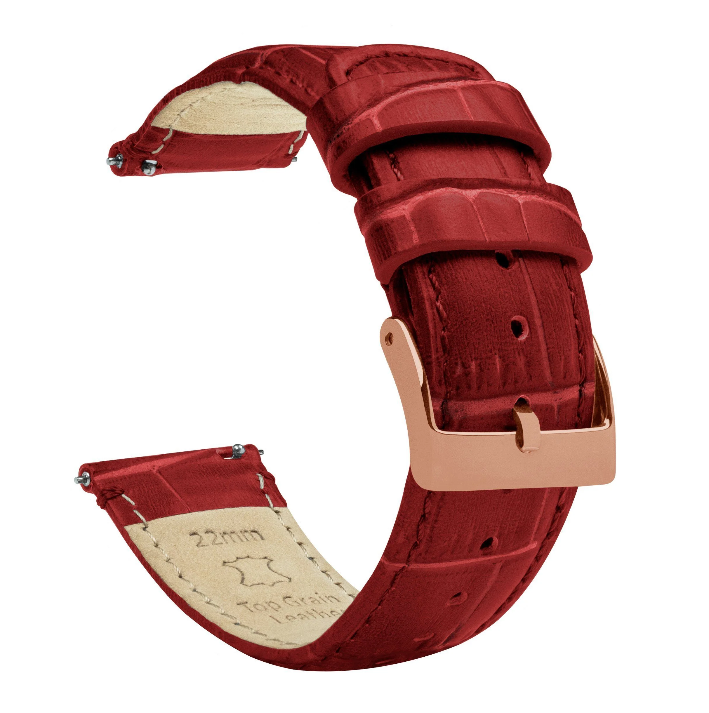 Samsung Galaxy Watch Active Crimson Red Alligator Grain Leather Watch Band - Image 3