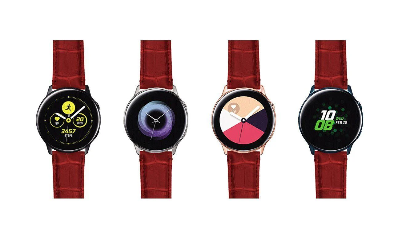Samsung Galaxy Watch Active Crimson Red Alligator Grain Leather Watch Band - Image 6