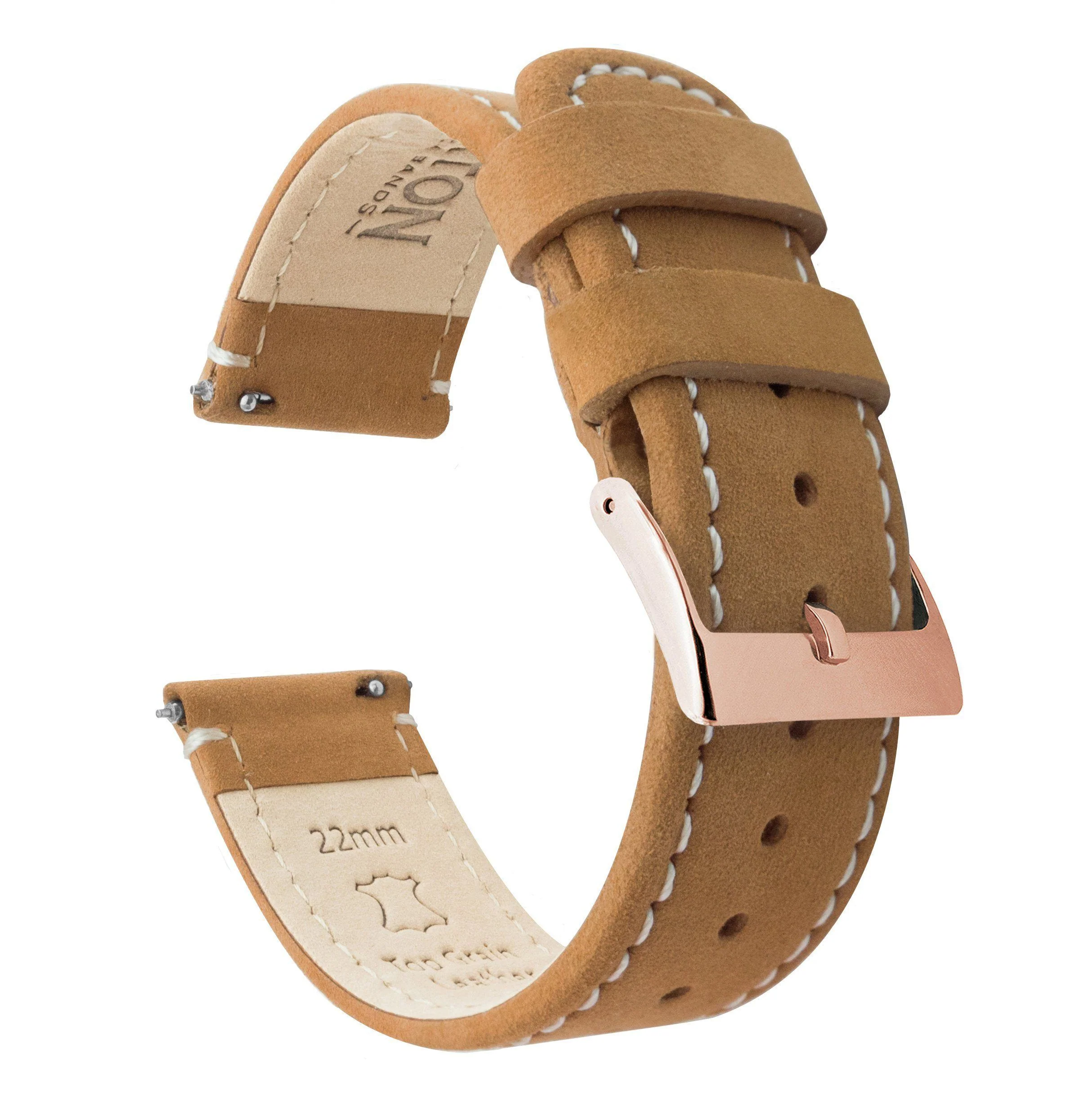 Samsung Galaxy Watch Active Gingerbread Brown Leather Linen White Stitching Watch Band - Image 3