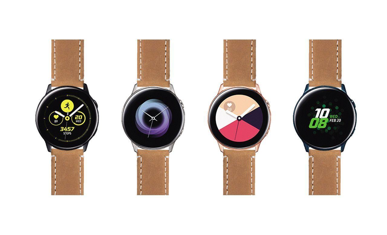 Samsung Galaxy Watch Active Gingerbread Brown Leather Linen White Stitching Watch Band - Image 6