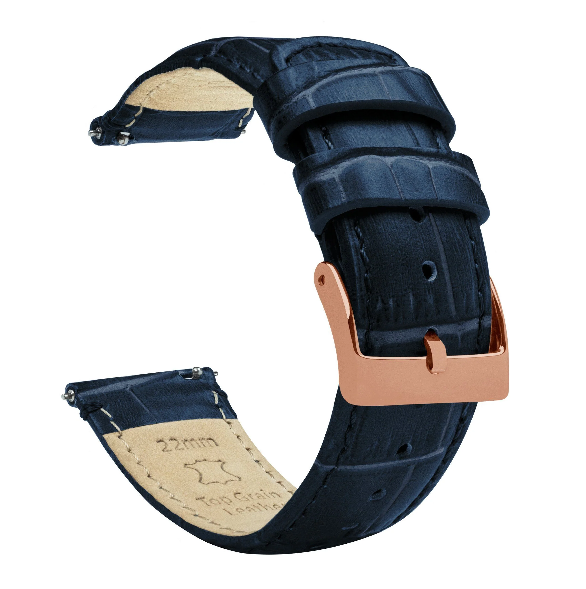 Samsung Galaxy Watch Active Navy Blue Alligator Grain Leather Watch Band - Image 3