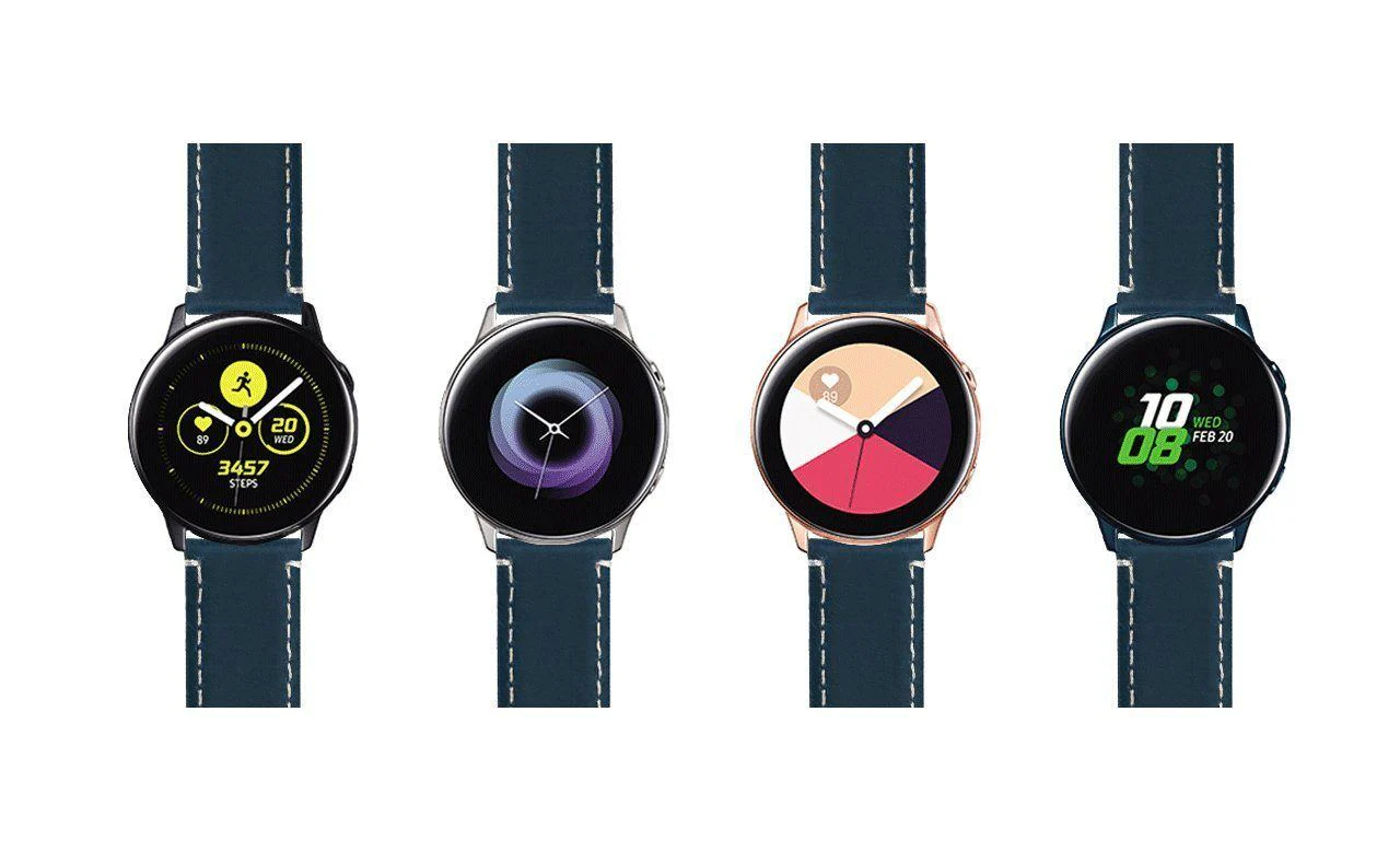 Samsung Galaxy Watch Active Navy Blue Leather White Stitching Watch Band - Image 4