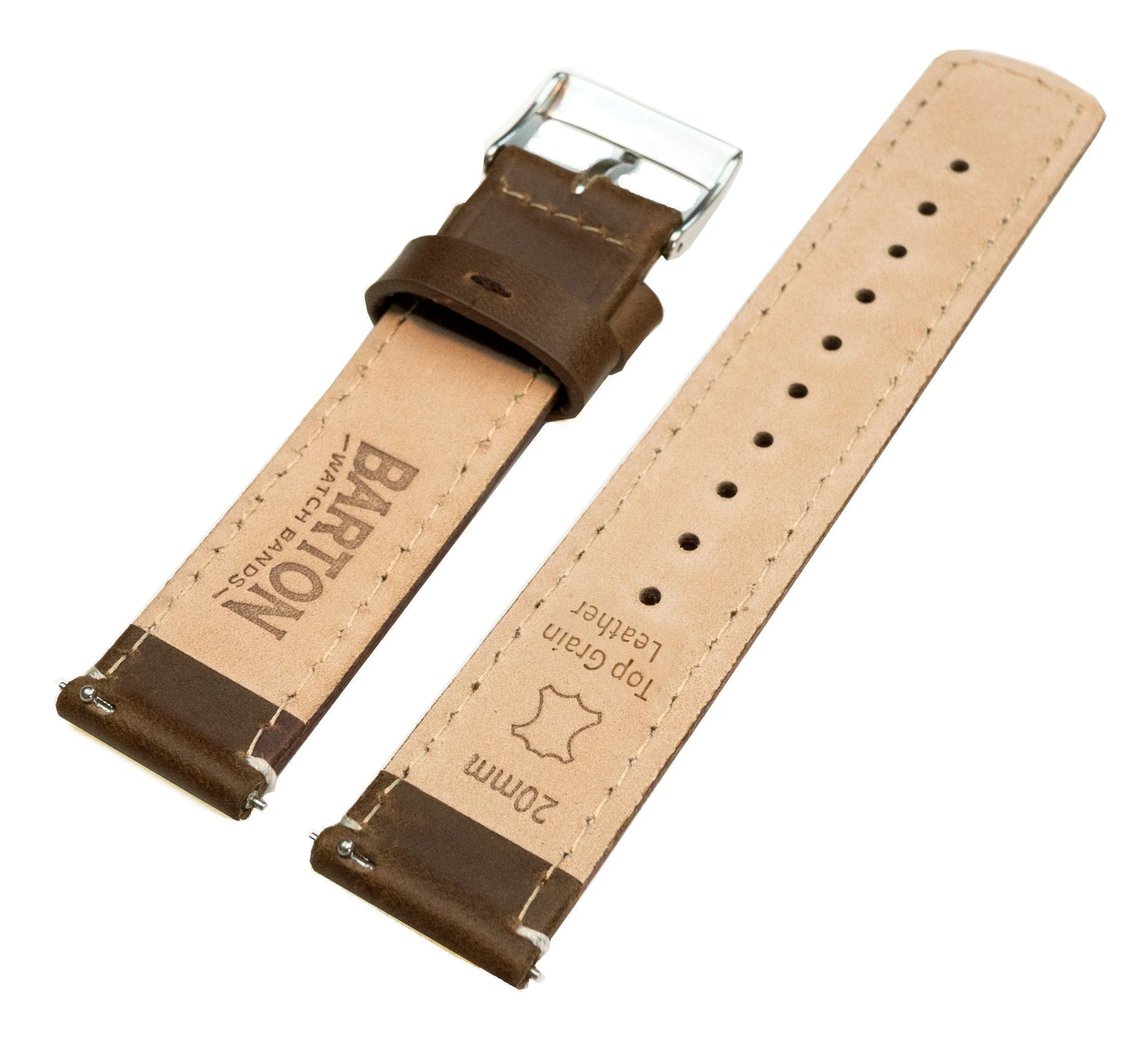 Samsung Galaxy Watch Active Saddle Brown Leather Linen White Stitching Watch Band - Image 5