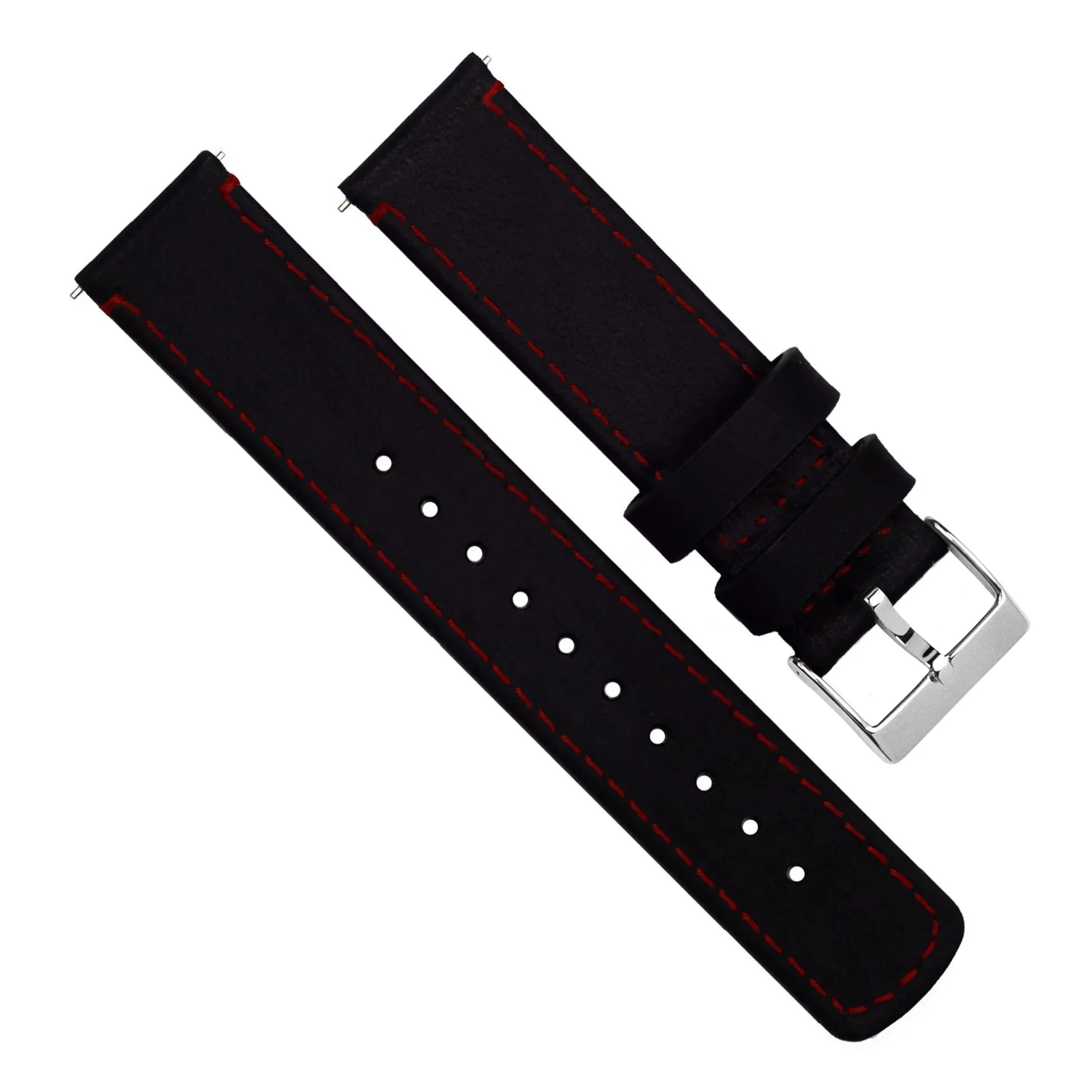 Samsung Galaxy Watch3 Black Leather Crimson Red Stitching Watch Band - Image 4