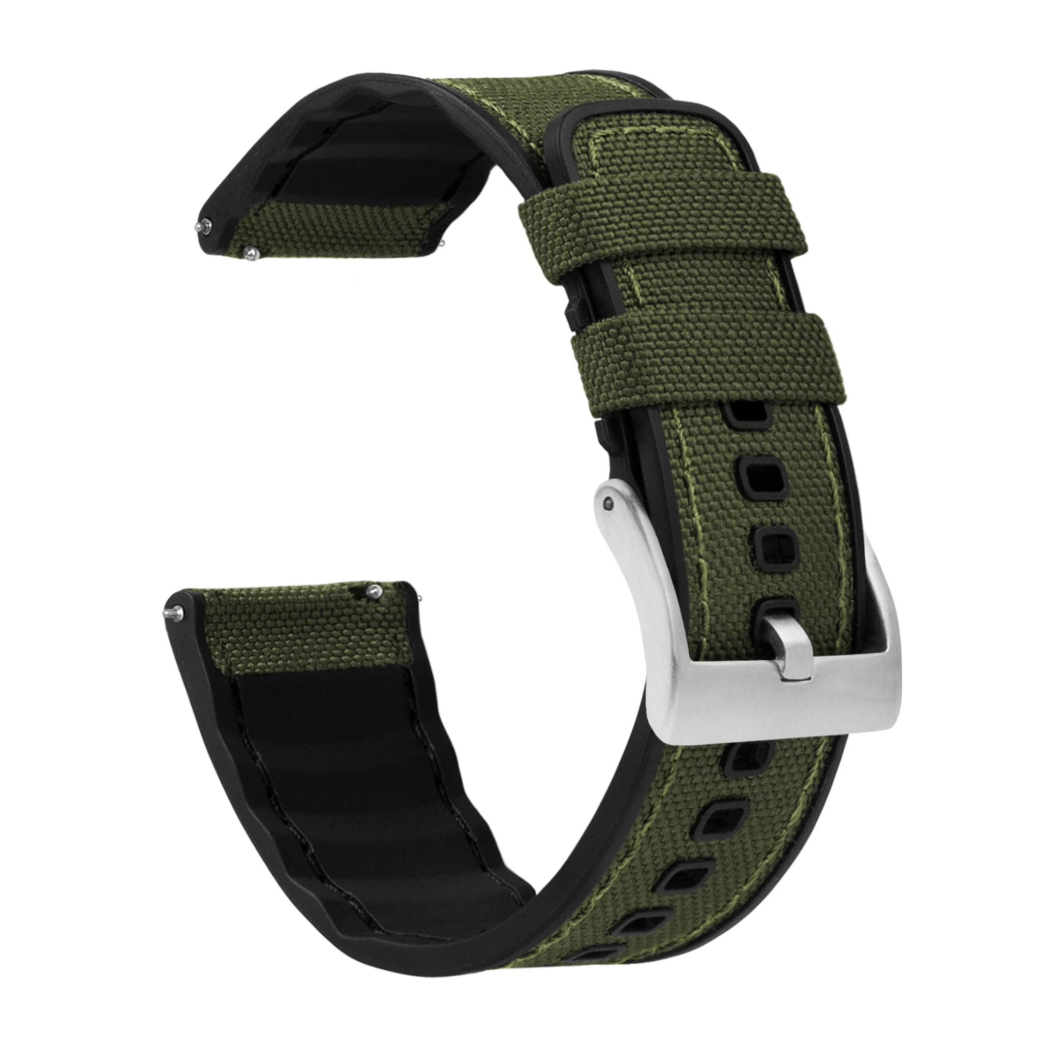 Samsung Galaxy Watch3 Cordrua Fabric Silicone Hybrid Army Green Watch Band - Image 2