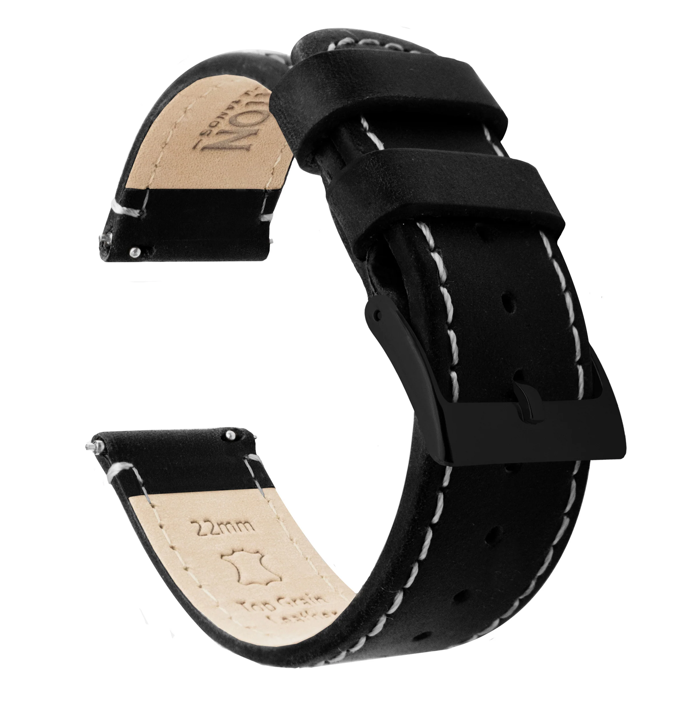 Samsung Galaxy Watch4 Black Leather Linen White Stitching Watch Band - Image 2