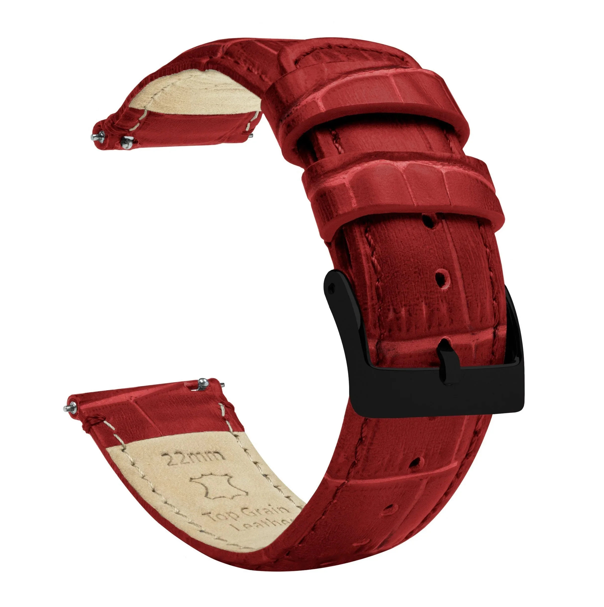 Samsung Galaxy Watch4 Crimson Red Alligator Grain Leather Watch Band - Image 2