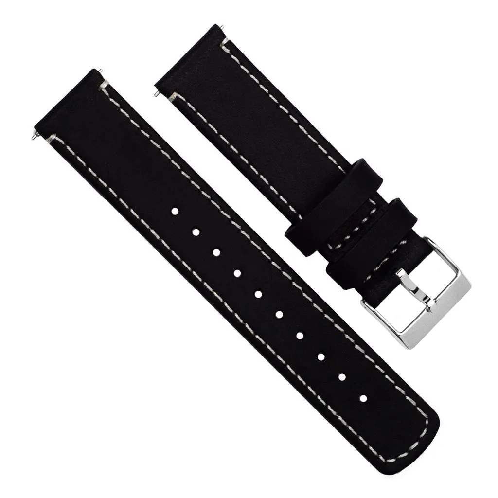 Samsung Galaxy Watch5 Black Leather Linen White Stitching Watch Band - Image 4