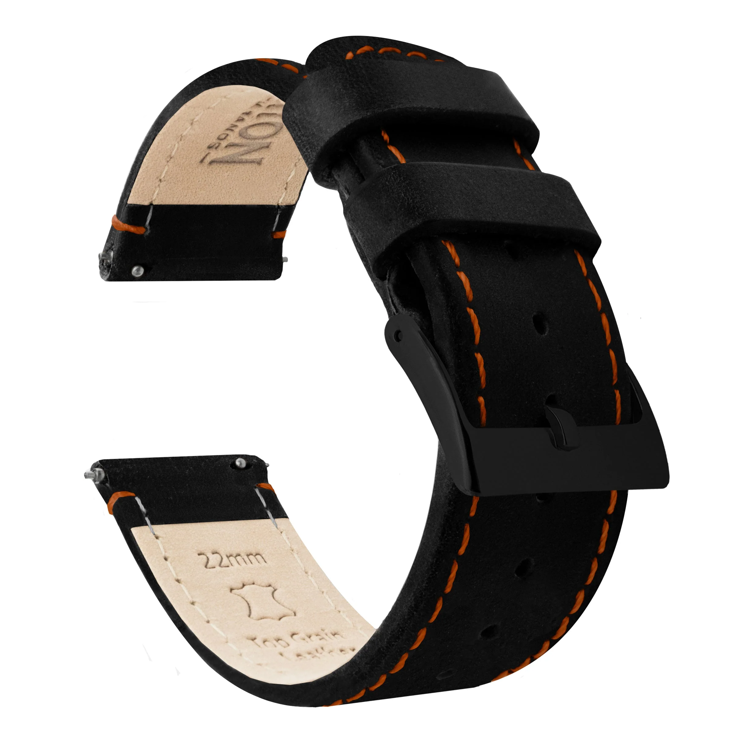 Samsung Galaxy Watch5 Black Leather Orange Stitching Watch Band - Image 2