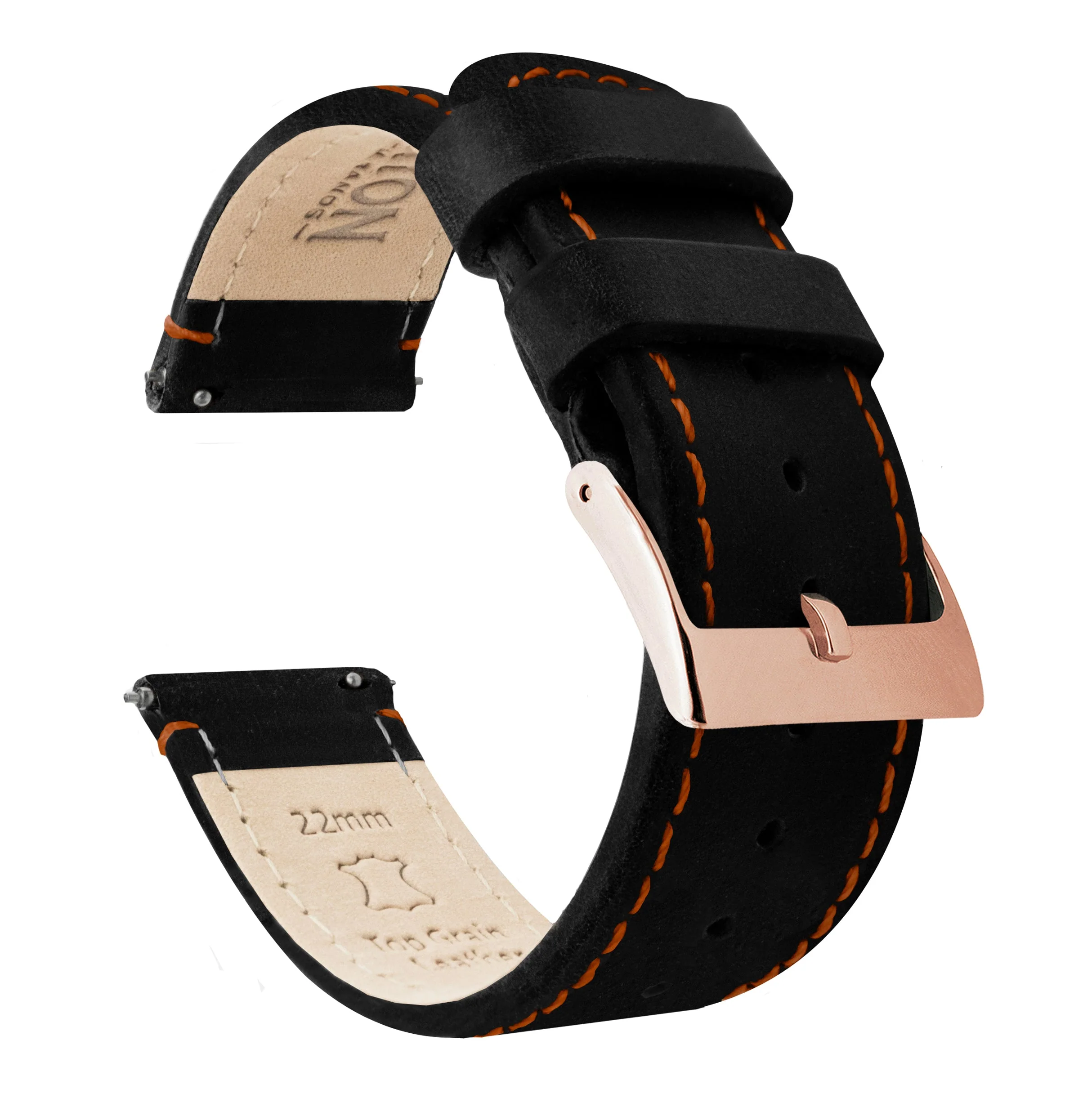 Samsung Galaxy Watch5 Black Leather Orange Stitching Watch Band - Image 3
