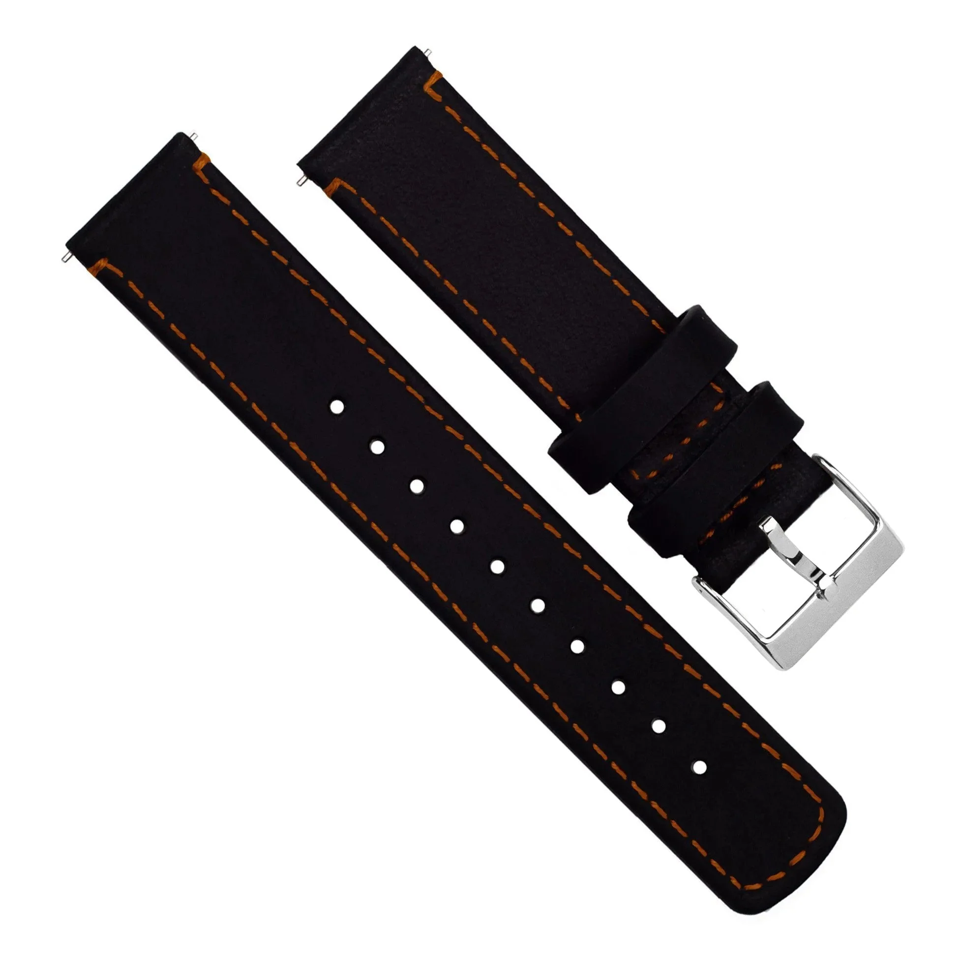 Samsung Galaxy Watch5 Black Leather Orange Stitching Watch Band - Image 4