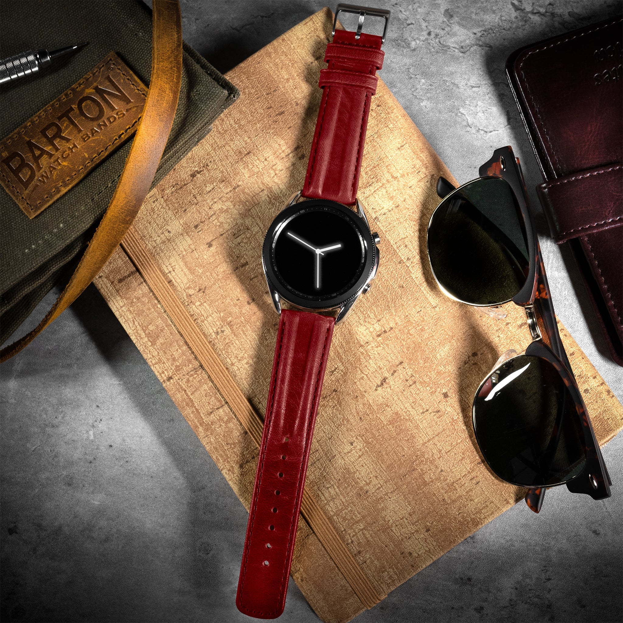 Samsung Galaxy Watch5 Classic Horween Leather Crimson Red Watch Band - Image 2