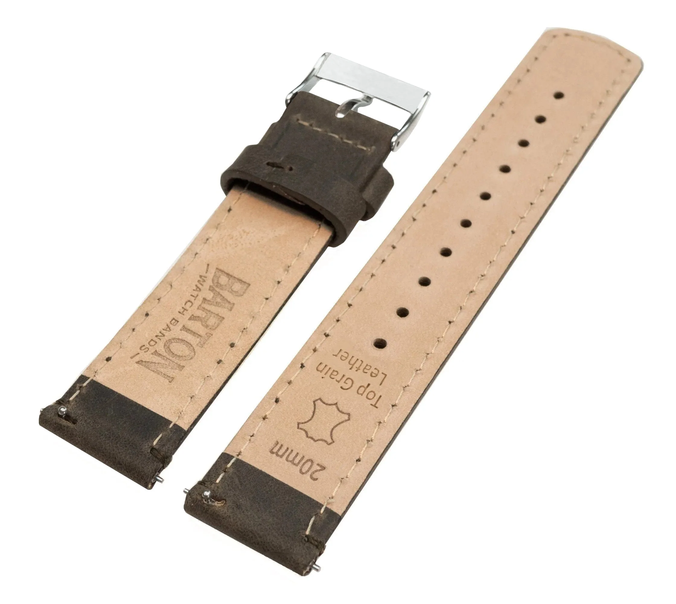 Samsung Galaxy Watch5 Espresso Brown Leather Stitching Watch Band - Image 5