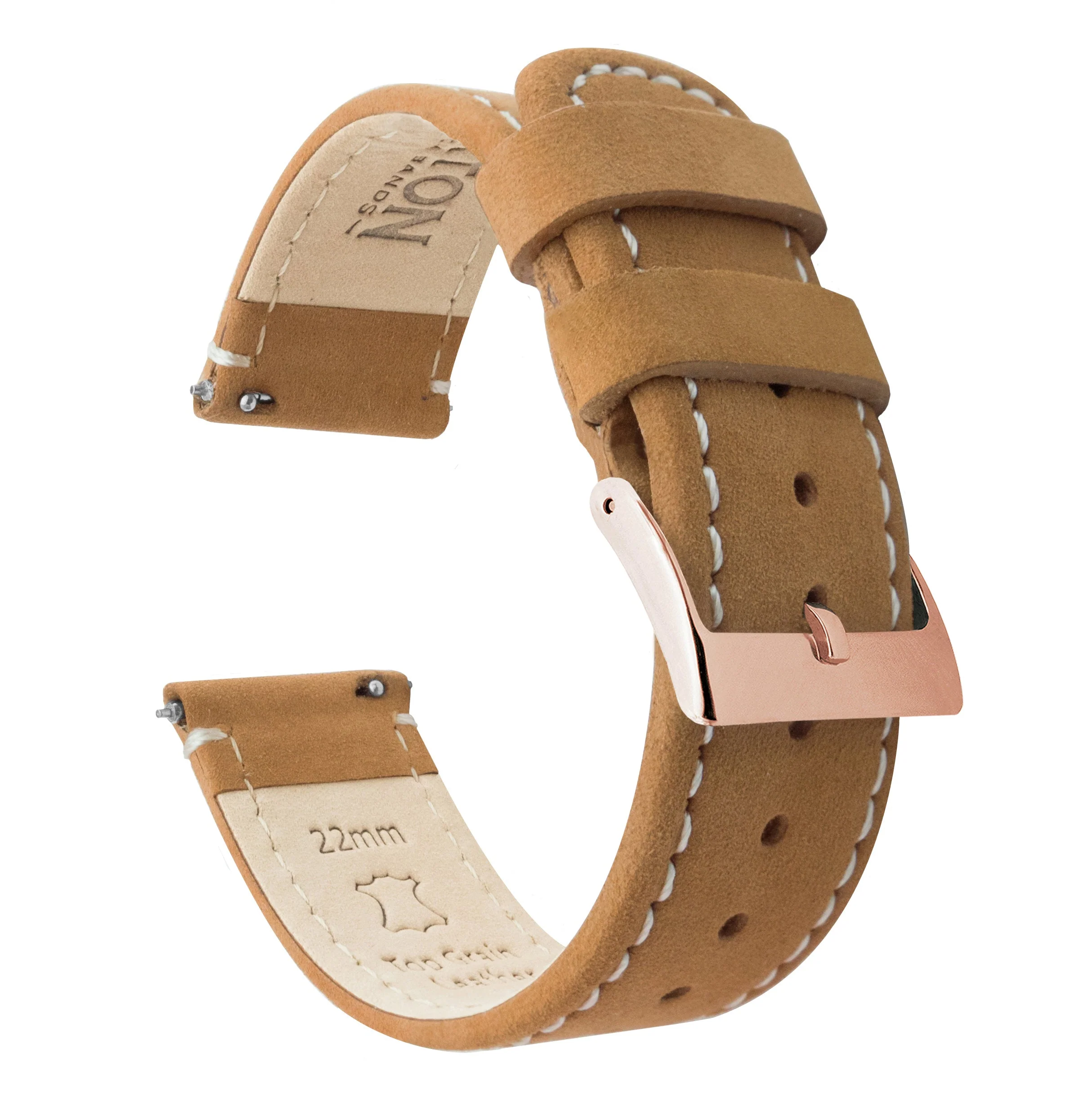 Samsung Galaxy Watch5 Gingerbread Brown Leather Linen White Stitching Watch Band - Image 3