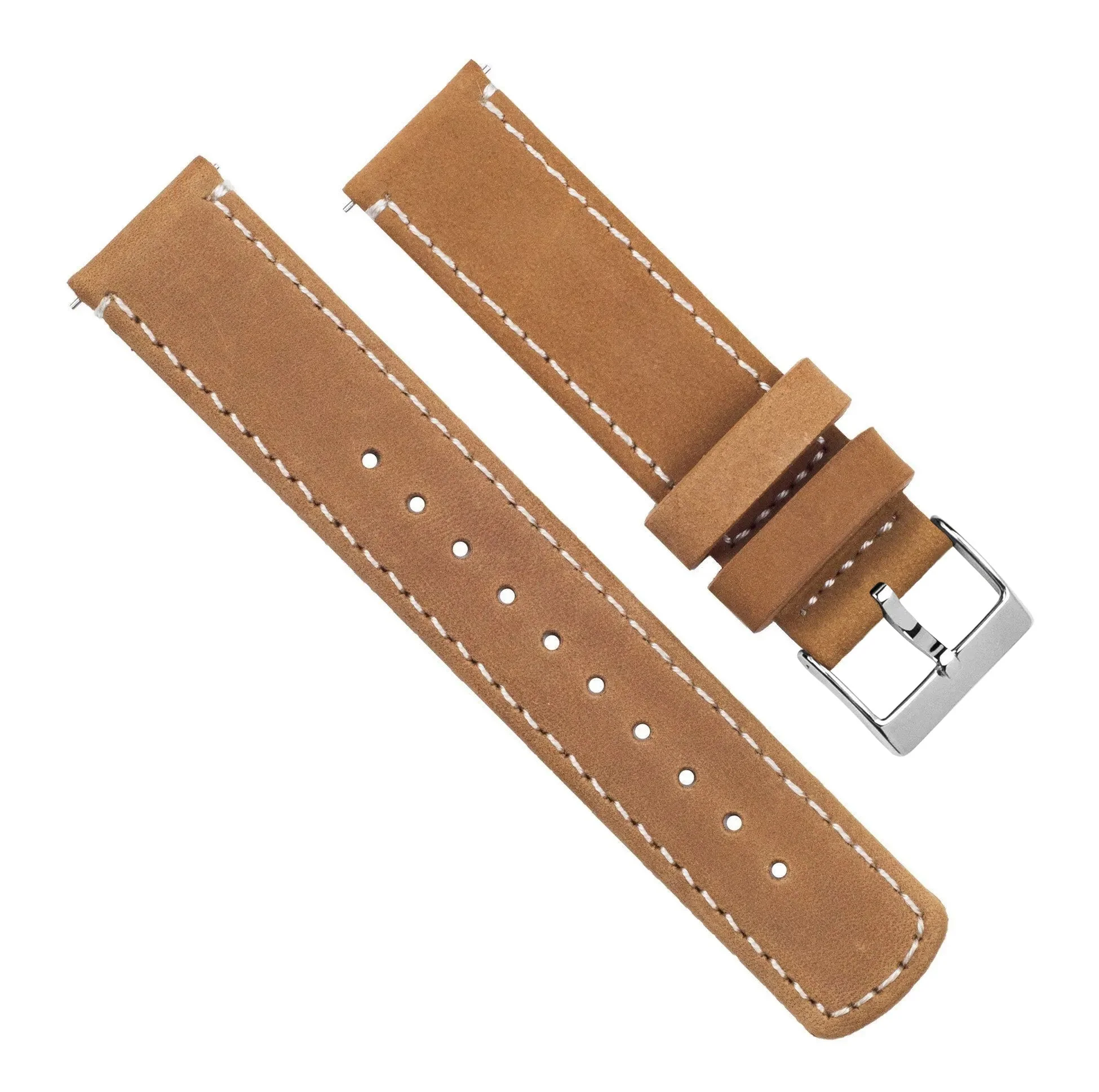Samsung Galaxy Watch5 Gingerbread Brown Leather Linen White Stitching Watch Band - Image 4
