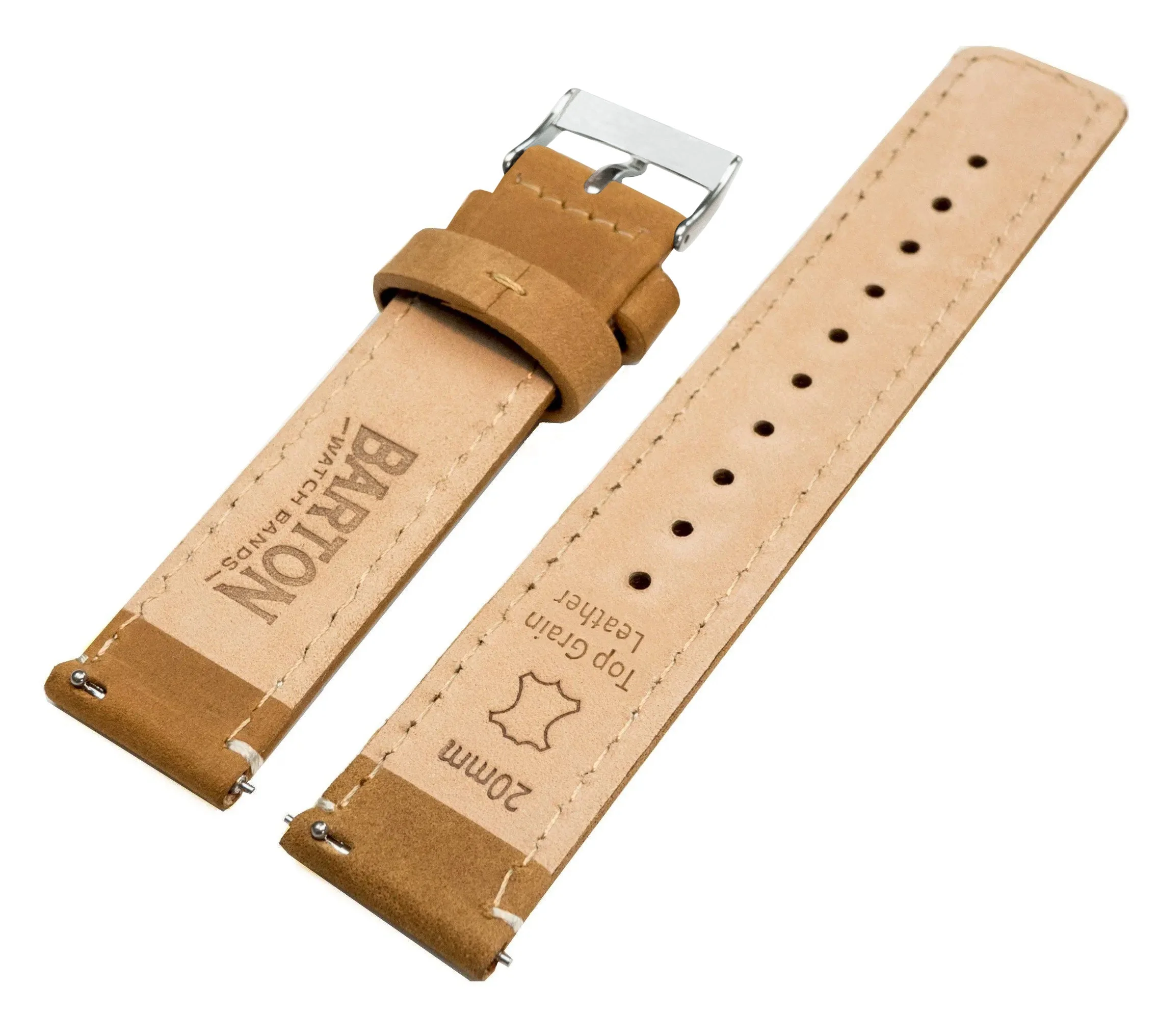 Samsung Galaxy Watch5 Gingerbread Brown Leather Linen White Stitching Watch Band - Image 5