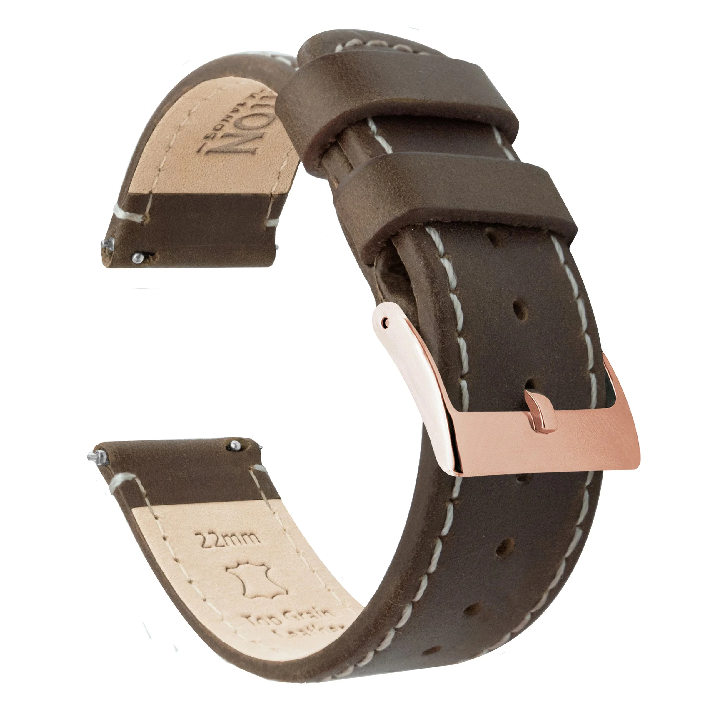 Samsung Galaxy Watch5 Saddle Brown Leather Linen White Stitching Watch Band - Image 3