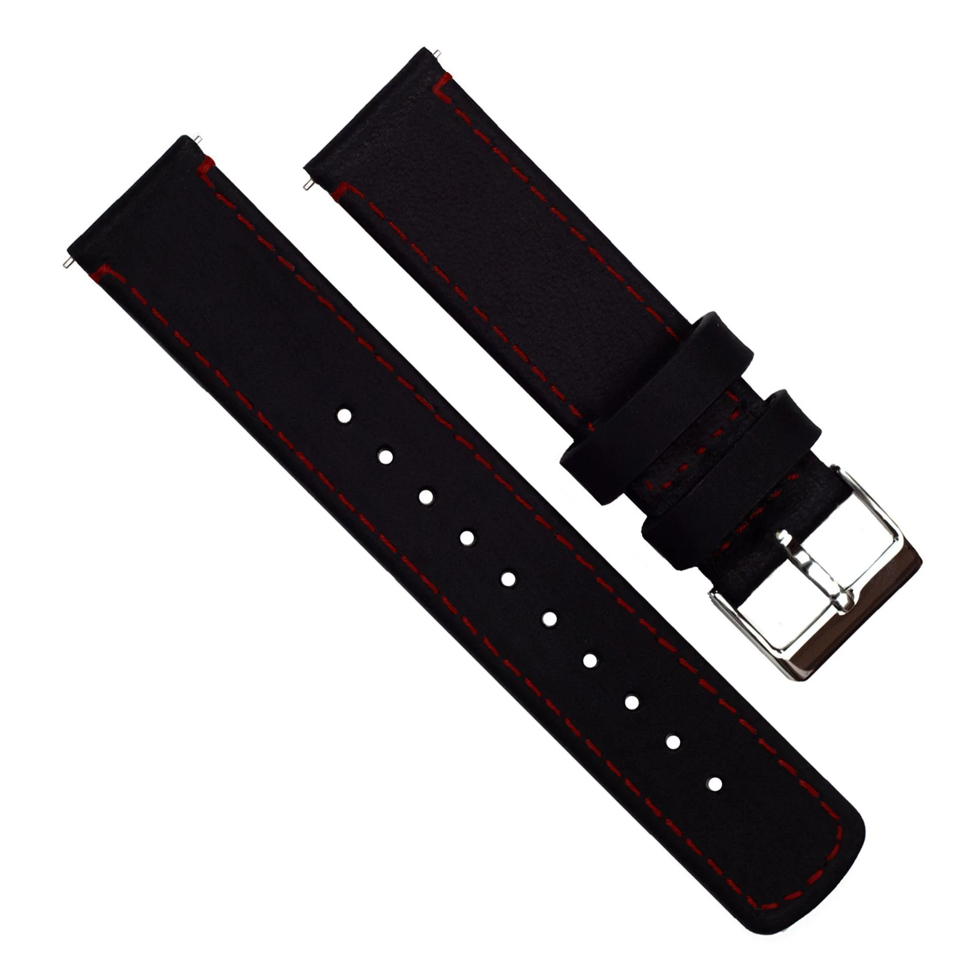 Samsung Galaxy Watch6 Black Leather Crimson Red Stitching Watch Band - Image 4