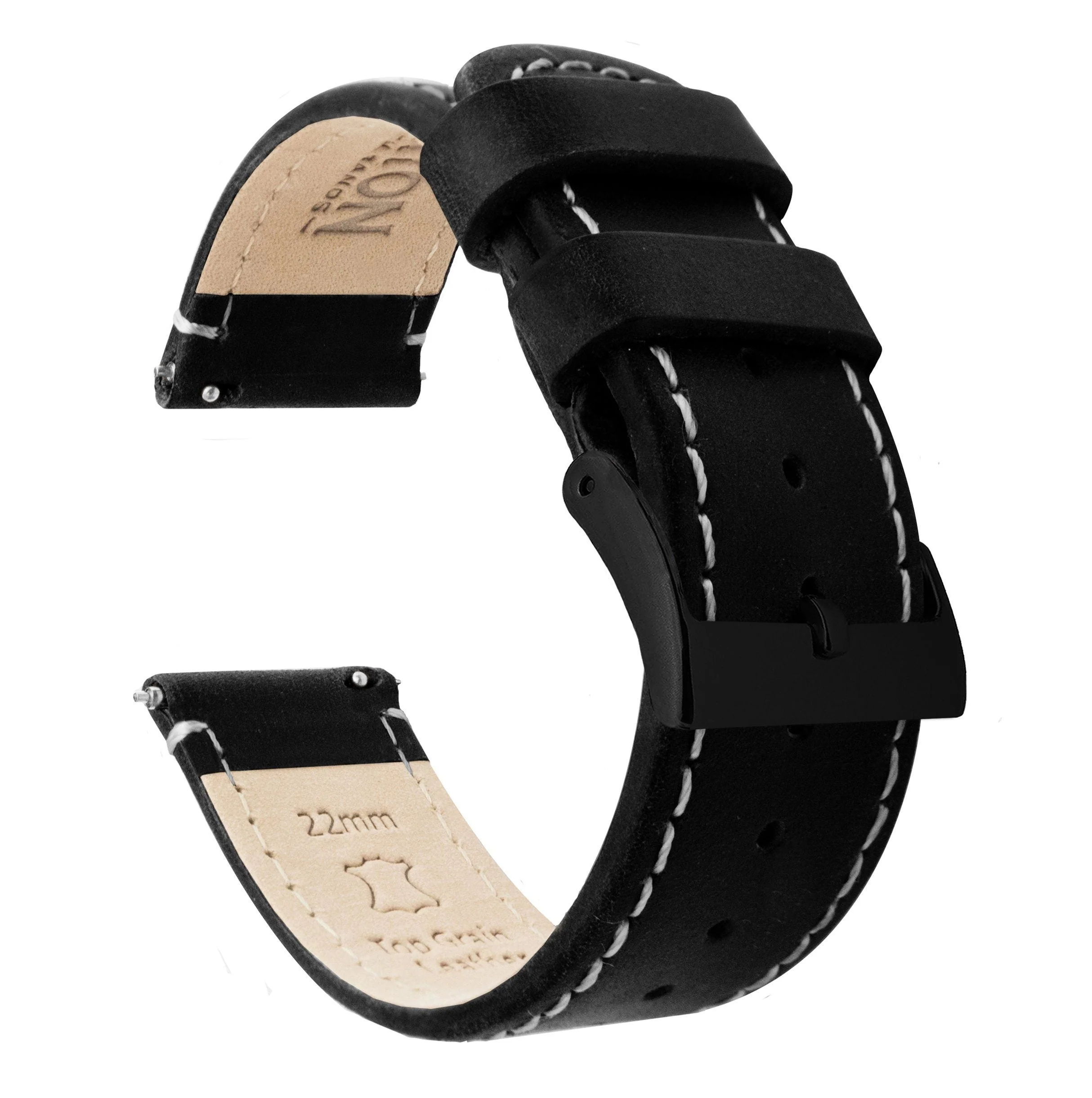 Samsung Galaxy Watch6 Black Leather Linen White Stitching Watch Band - Image 2