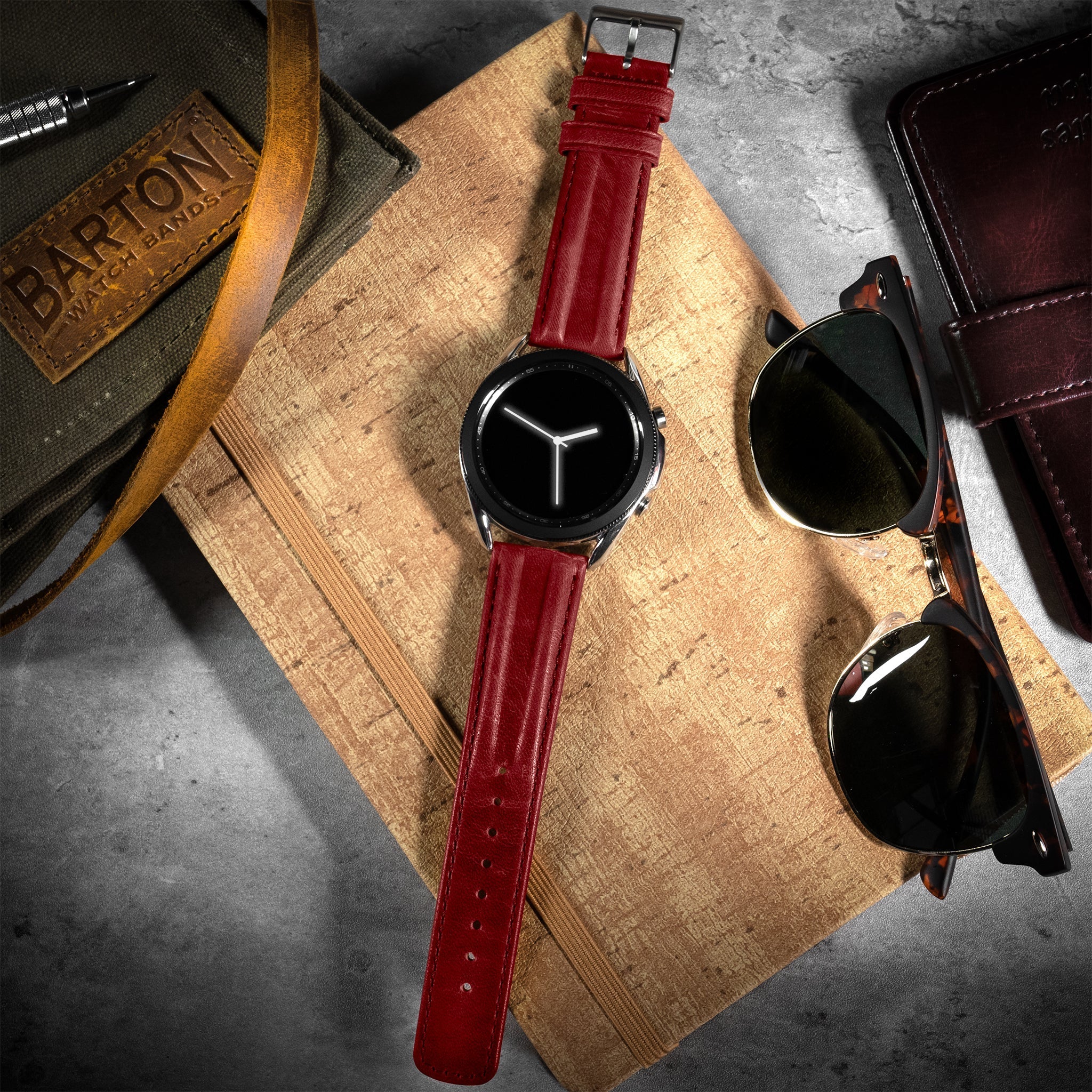 Samsung Galaxy Watch6 Classic Horween Leather Crimson Red Watch Band - Image 2