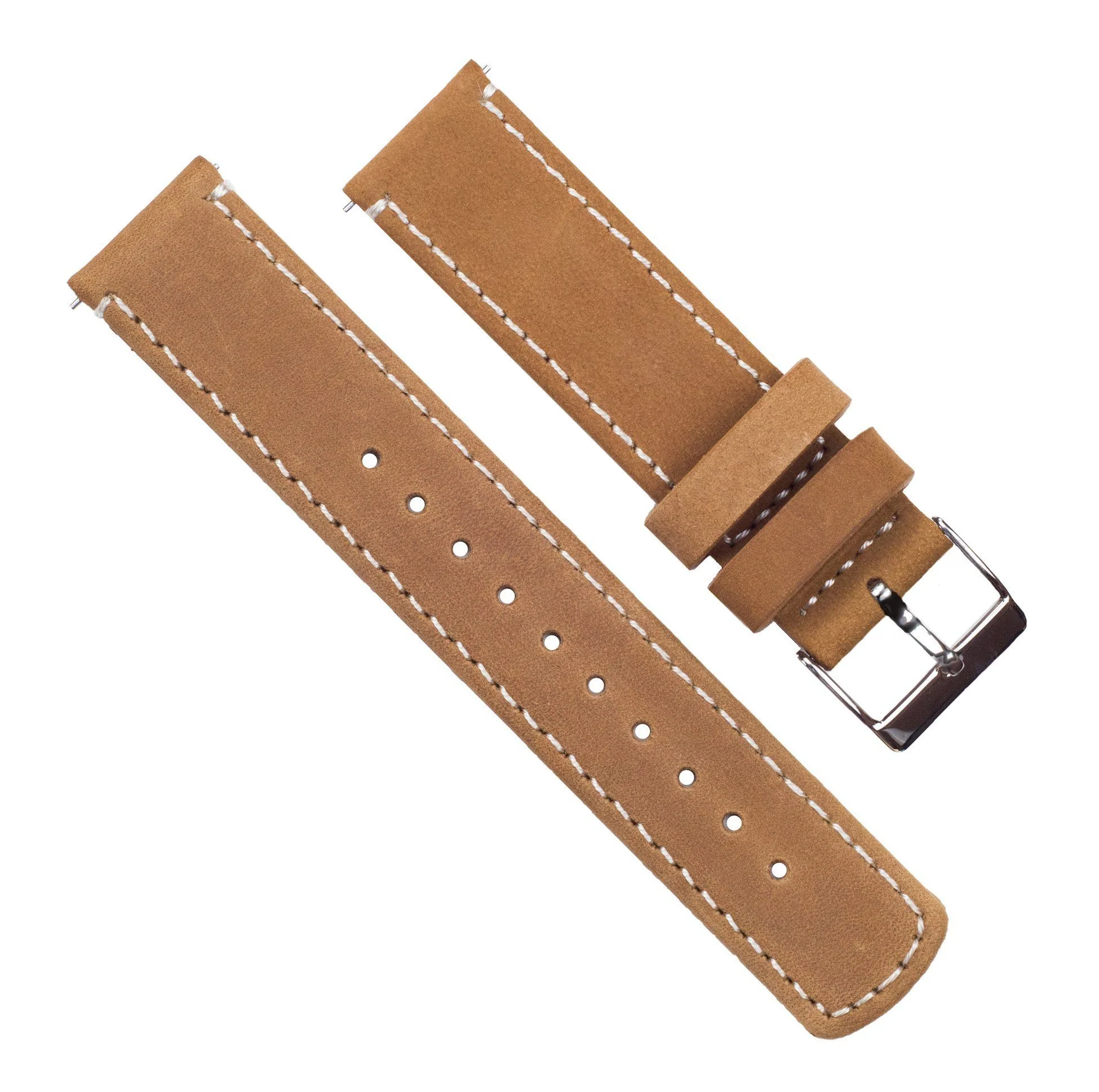 Samsung Galaxy Watch6 Gingerbread Brown Leather Linen White Stitching Watch Band - Image 4