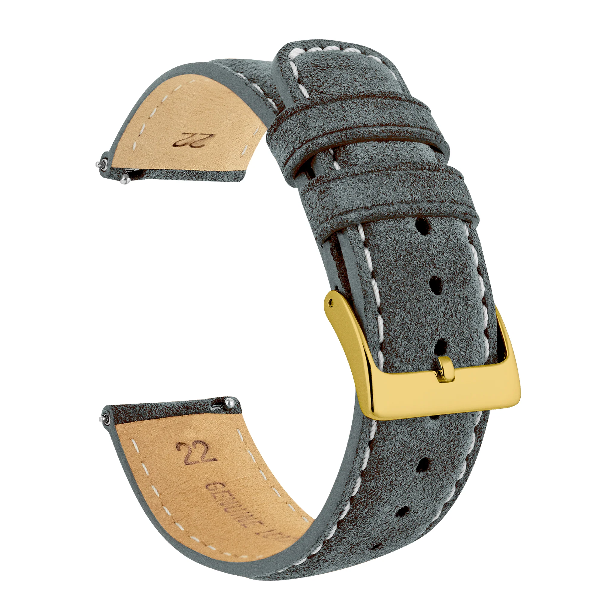 Slate Grey Italian Suede Beige Stitching Watch Band - Image 10
