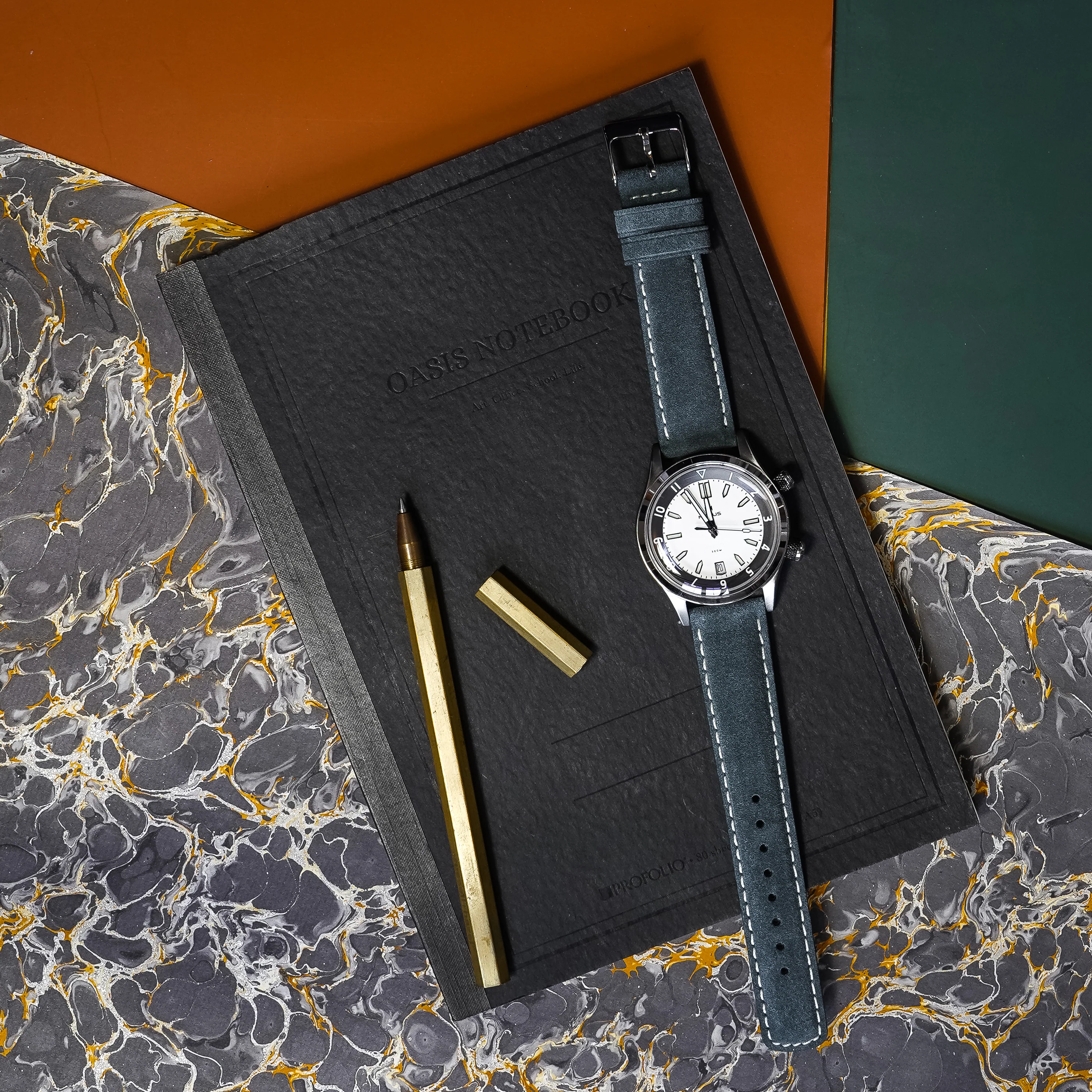 Slate Grey Italian Suede Beige Stitching Watch Band - Image 3