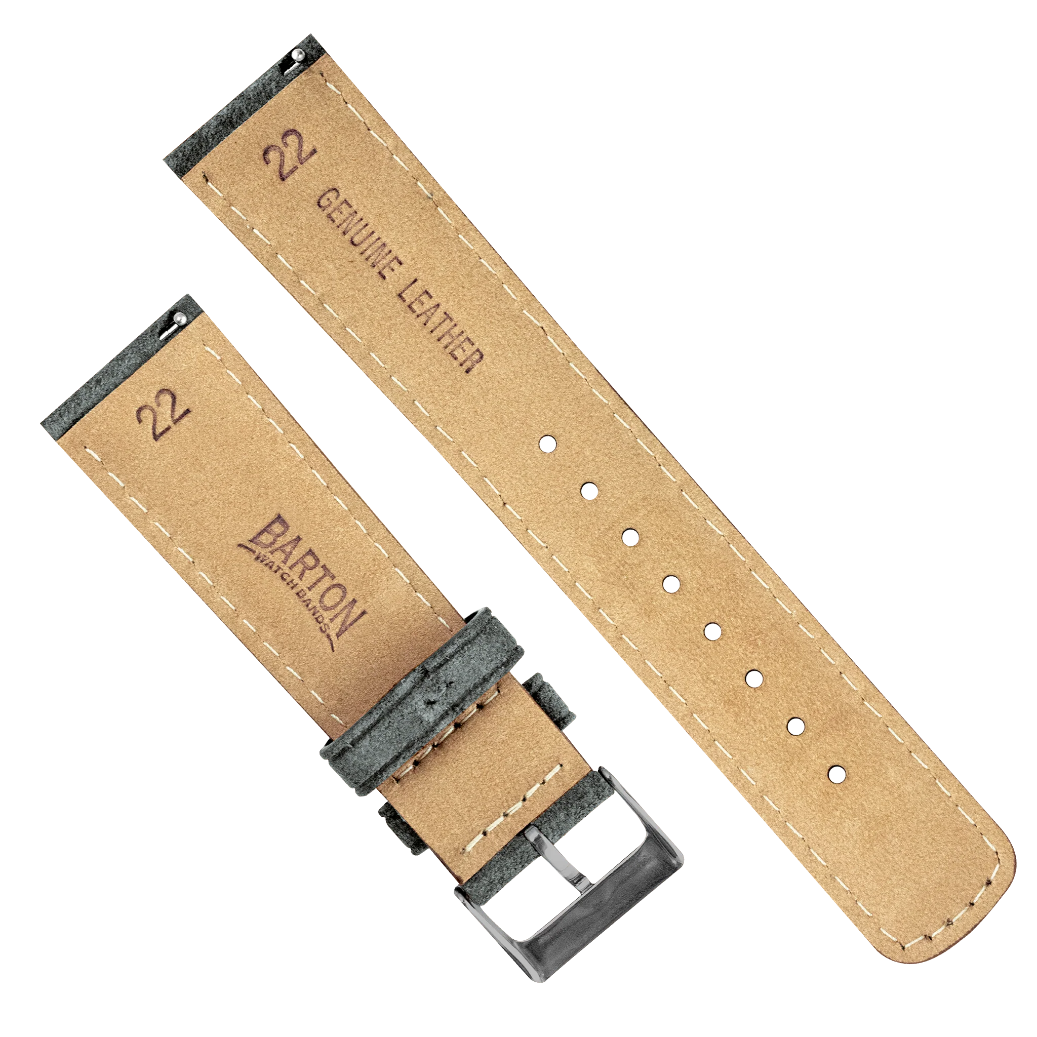 Slate Grey Italian Suede Beige Stitching Watch Band - Image 5