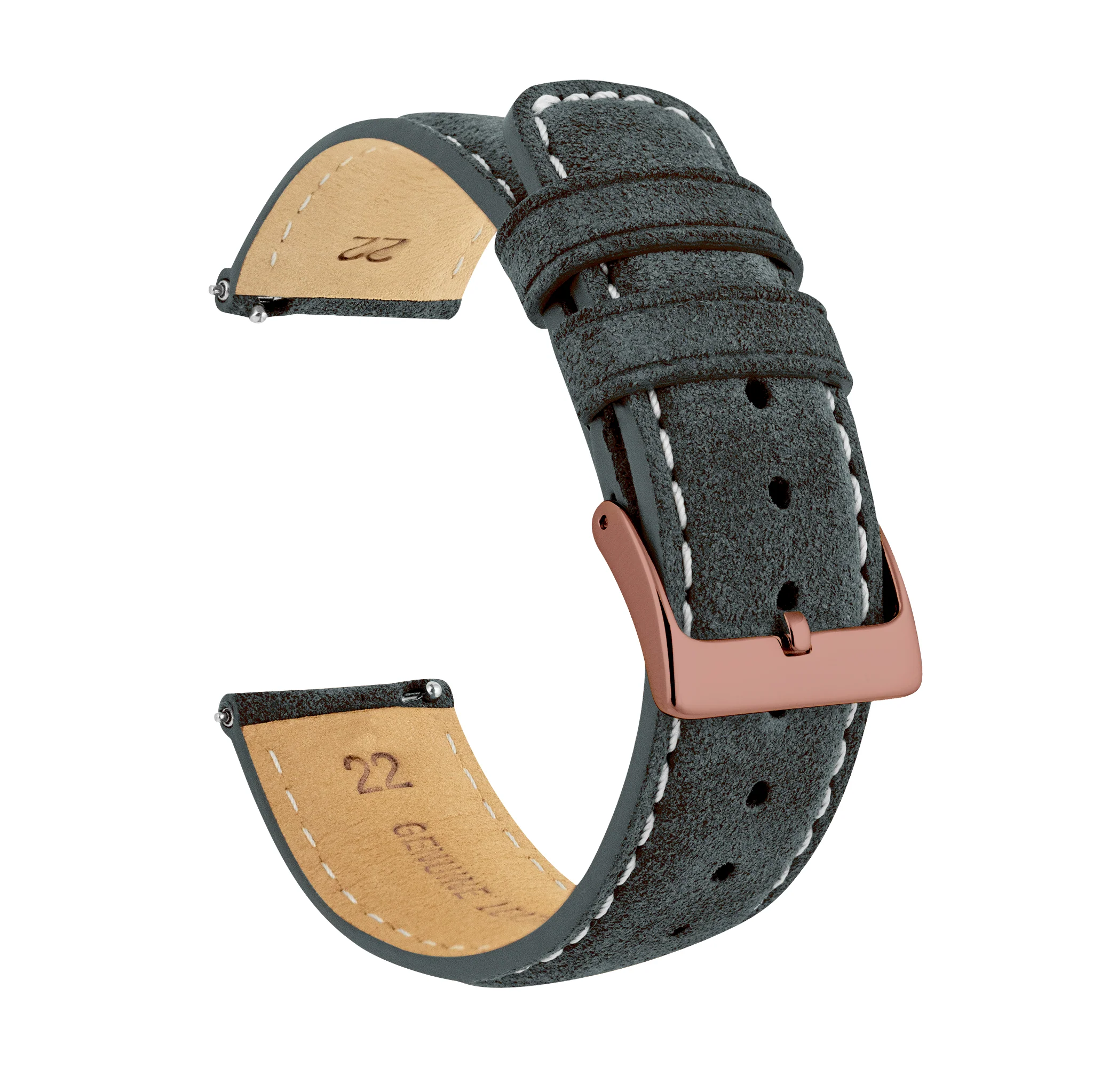 Slate Grey Italian Suede Beige Stitching Watch Band - Image 8