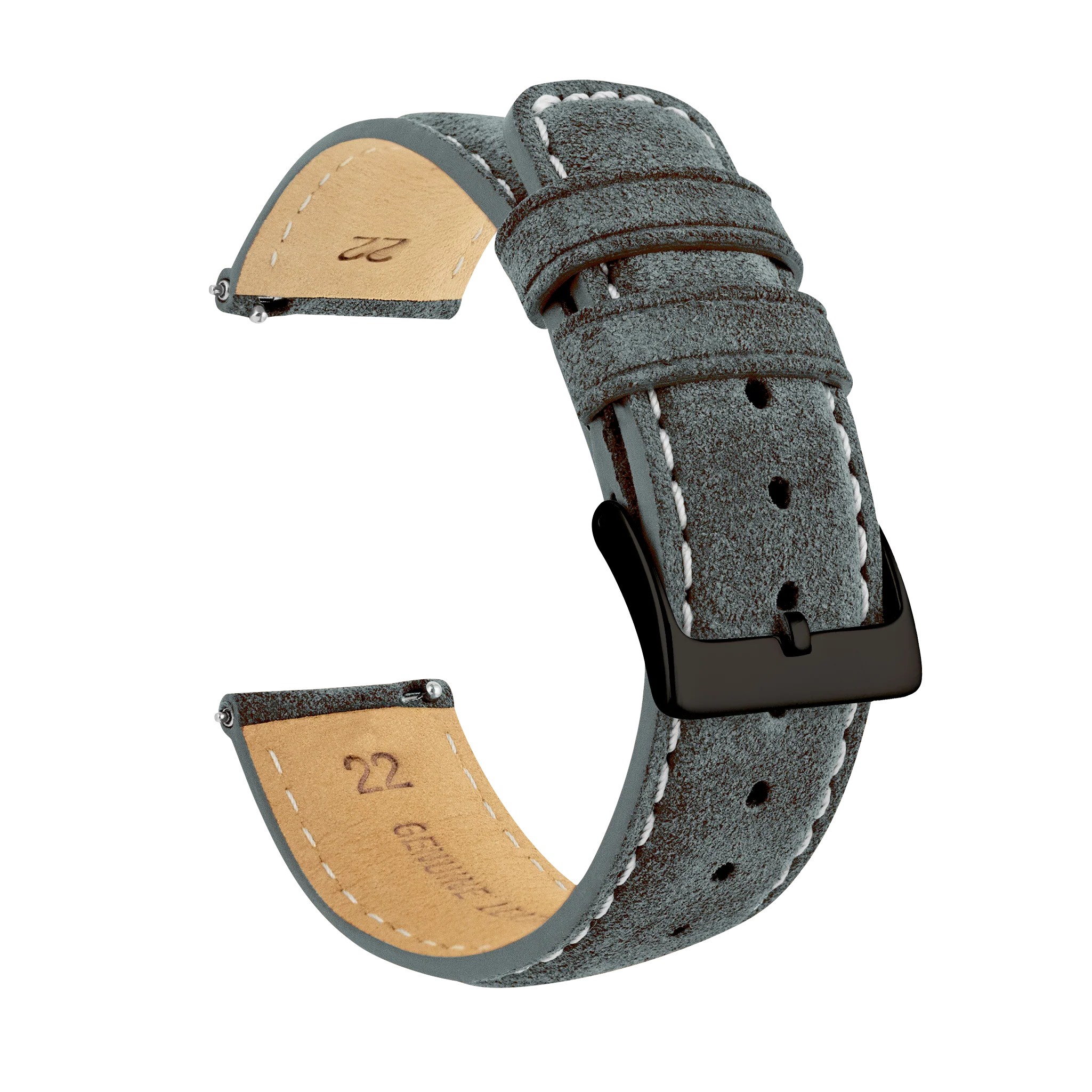 Slate Grey Italian Suede Beige Stitching Watch Band - Image 9