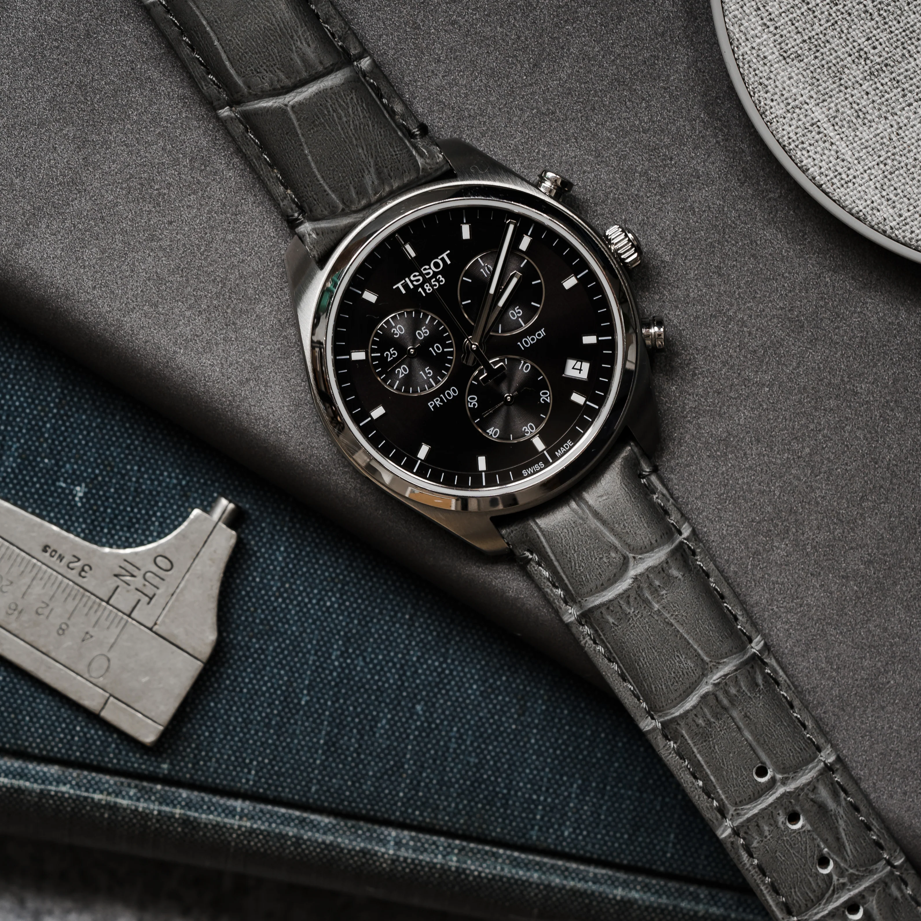 Smoke Grey Alligator Grain Leather Watch Band - Image 2