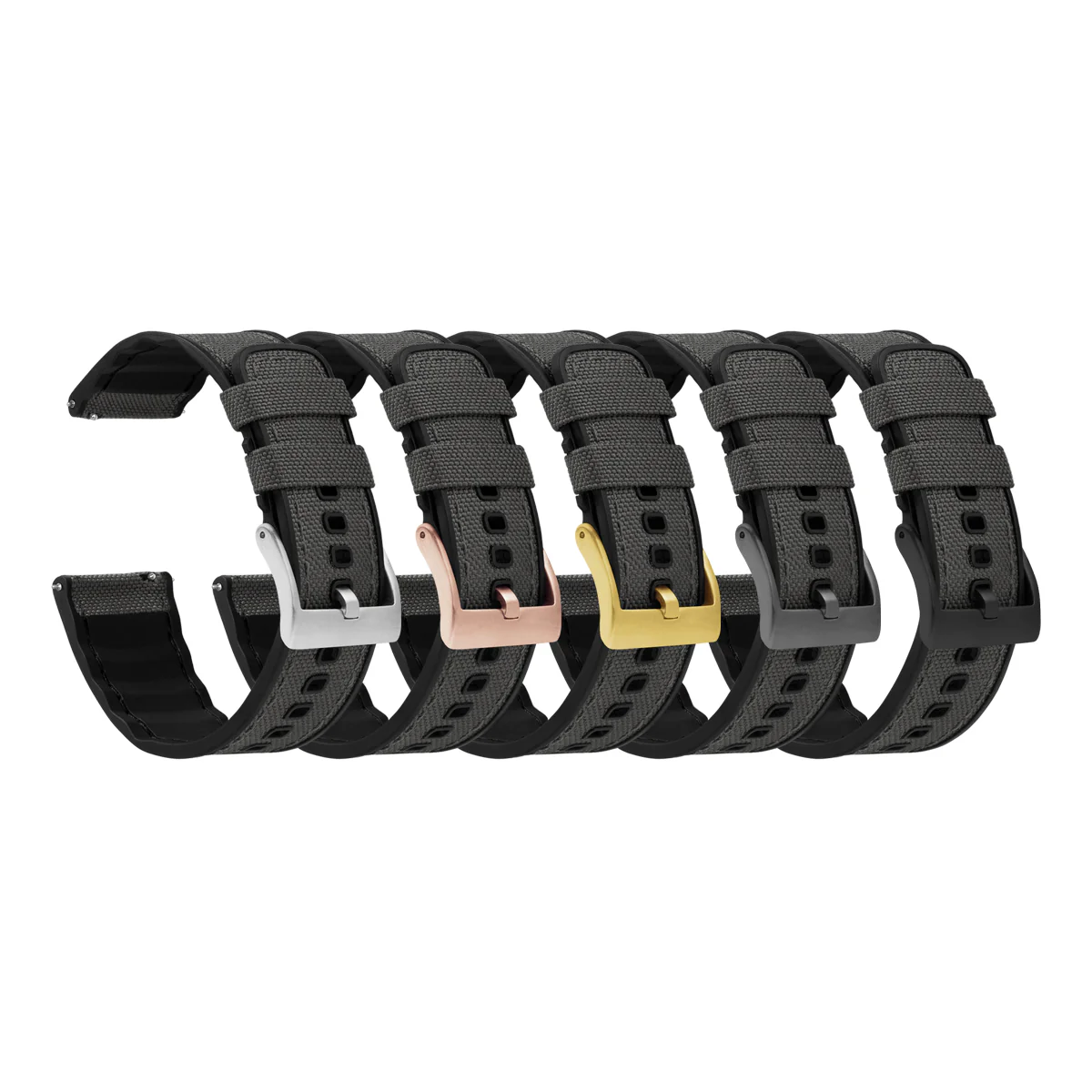 Smoke Grey Cordura Fabric And Silicone Hybrid Watch Band - Image 2