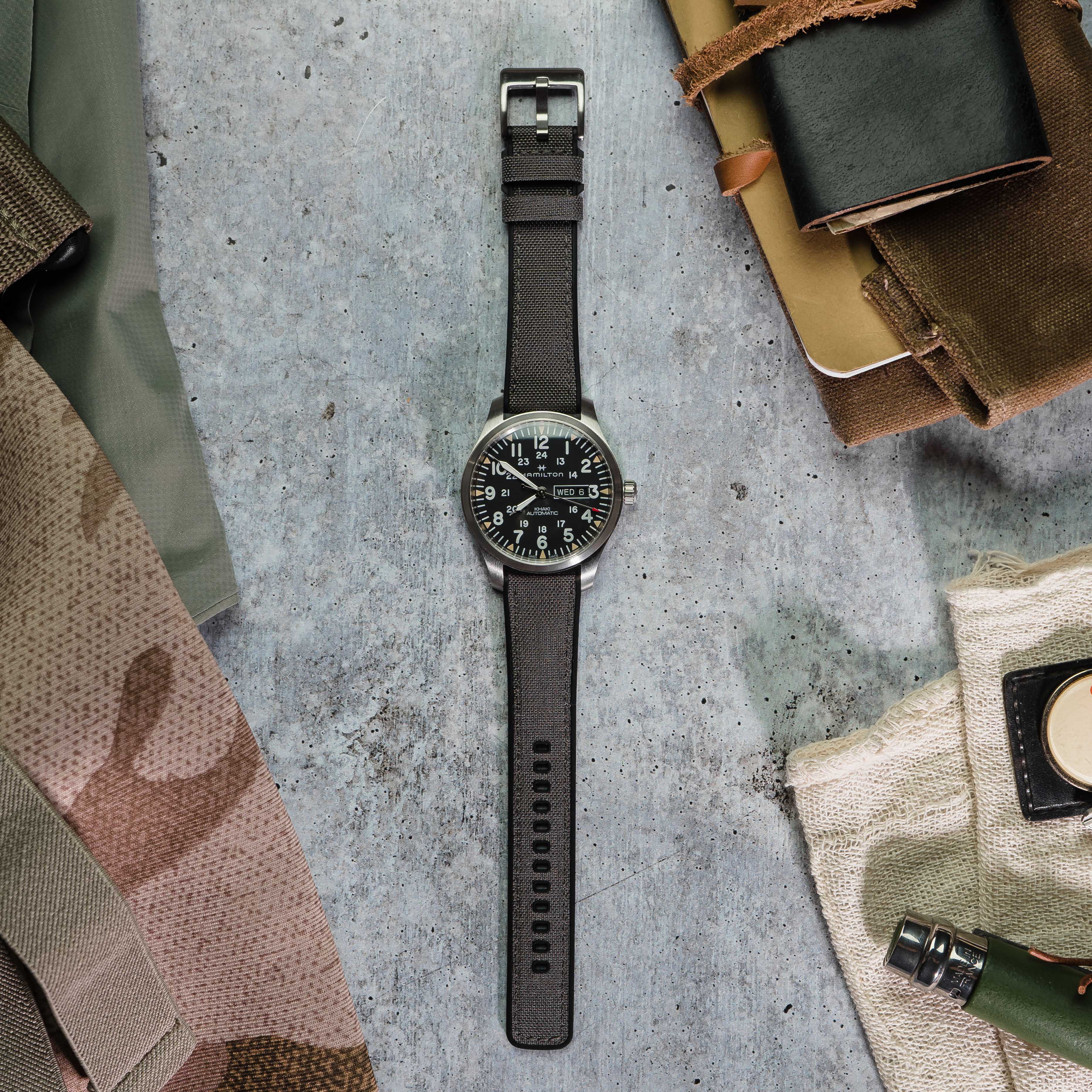 Smoke Grey Cordura Fabric And Silicone Hybrid Watch Band - Image 3
