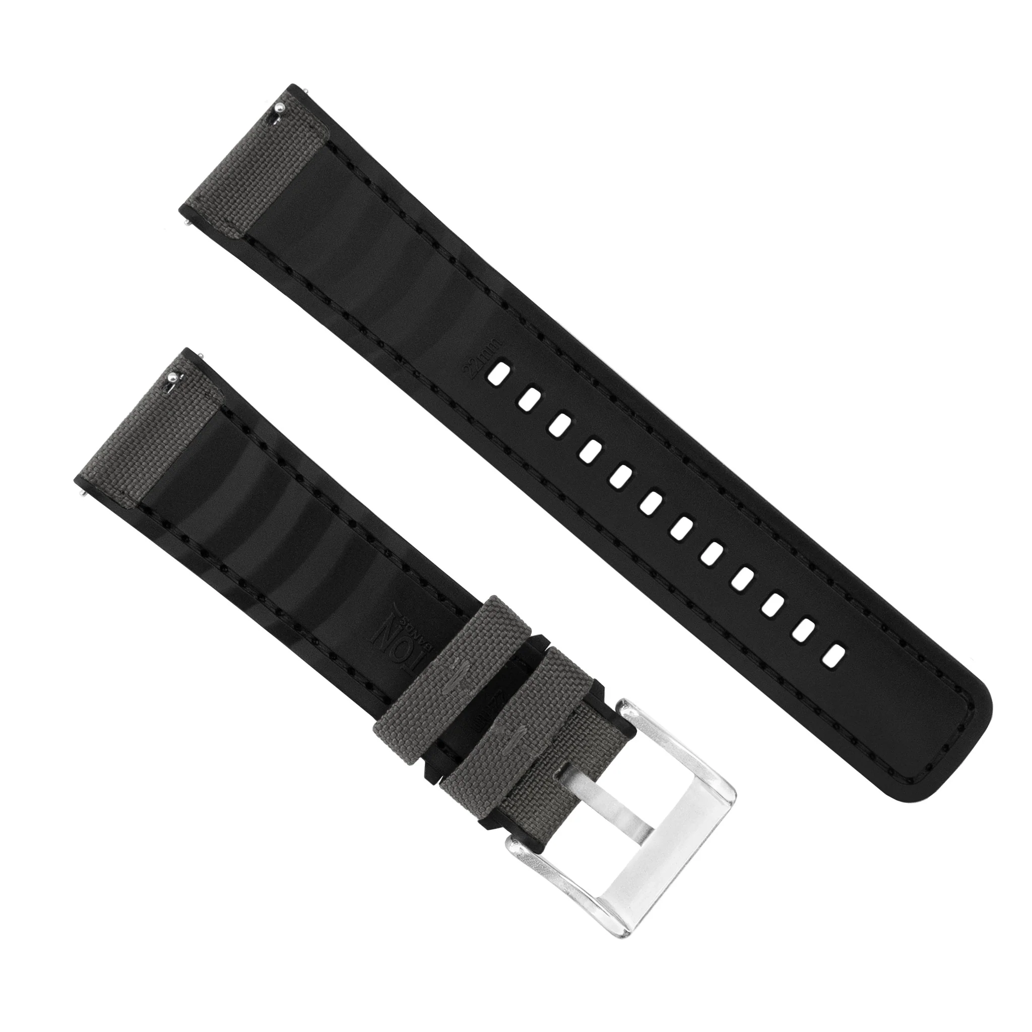 Smoke Grey Cordura Fabric And Silicone Hybrid Watch Band - Image 6