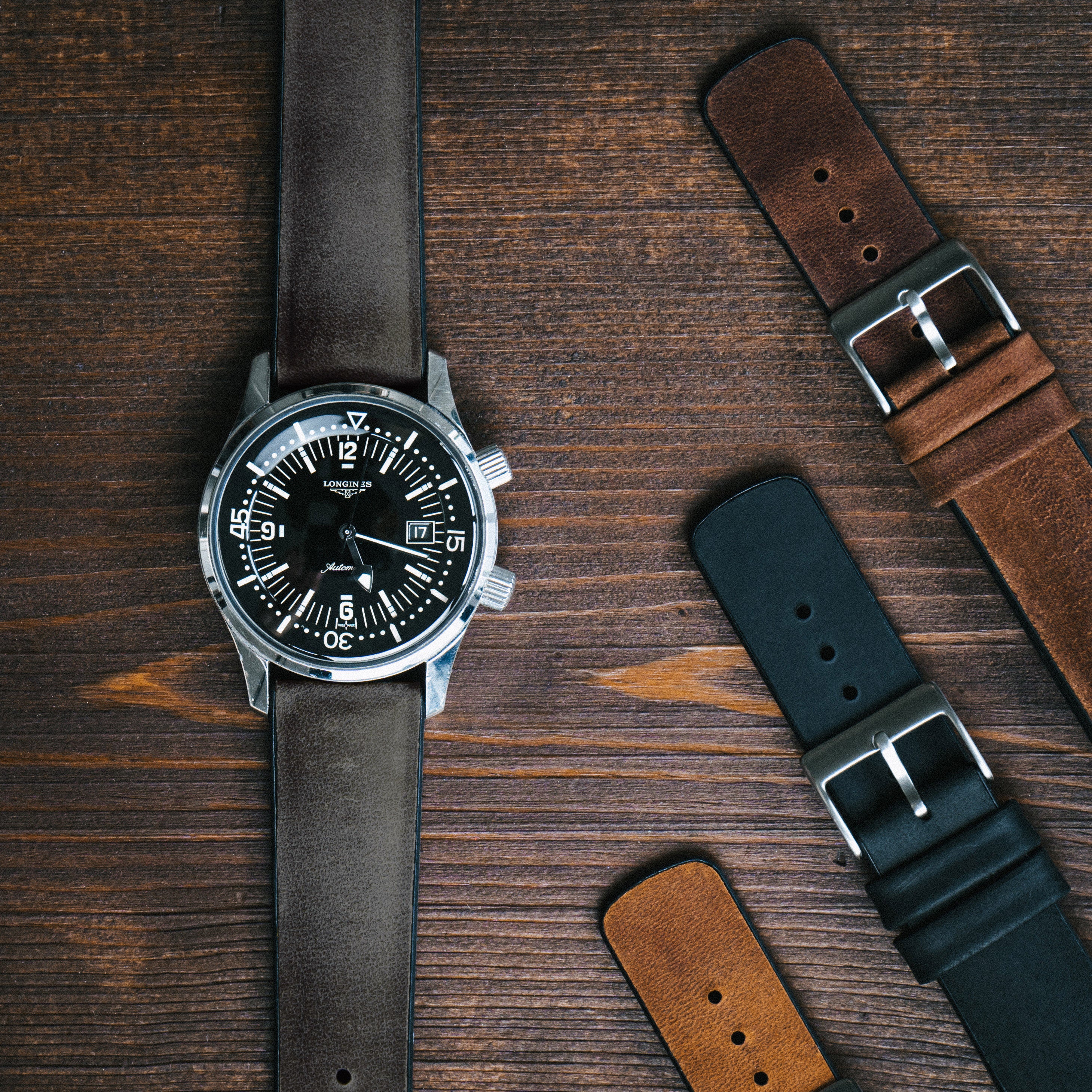 Smoke Leather And Rubber Hybrid Watch Band - Image 3