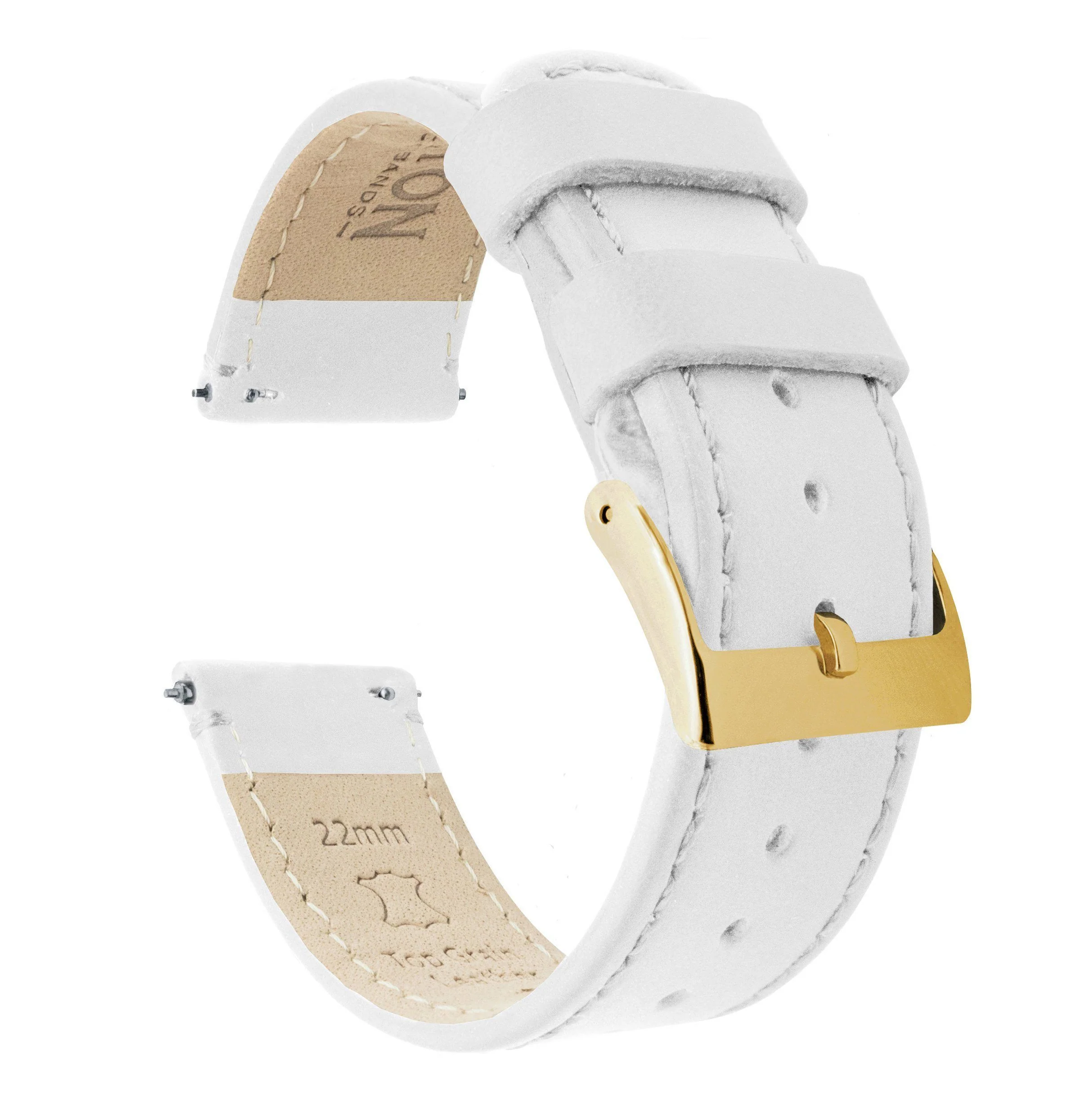 White Leather White Stitching Watch Band - Image 10